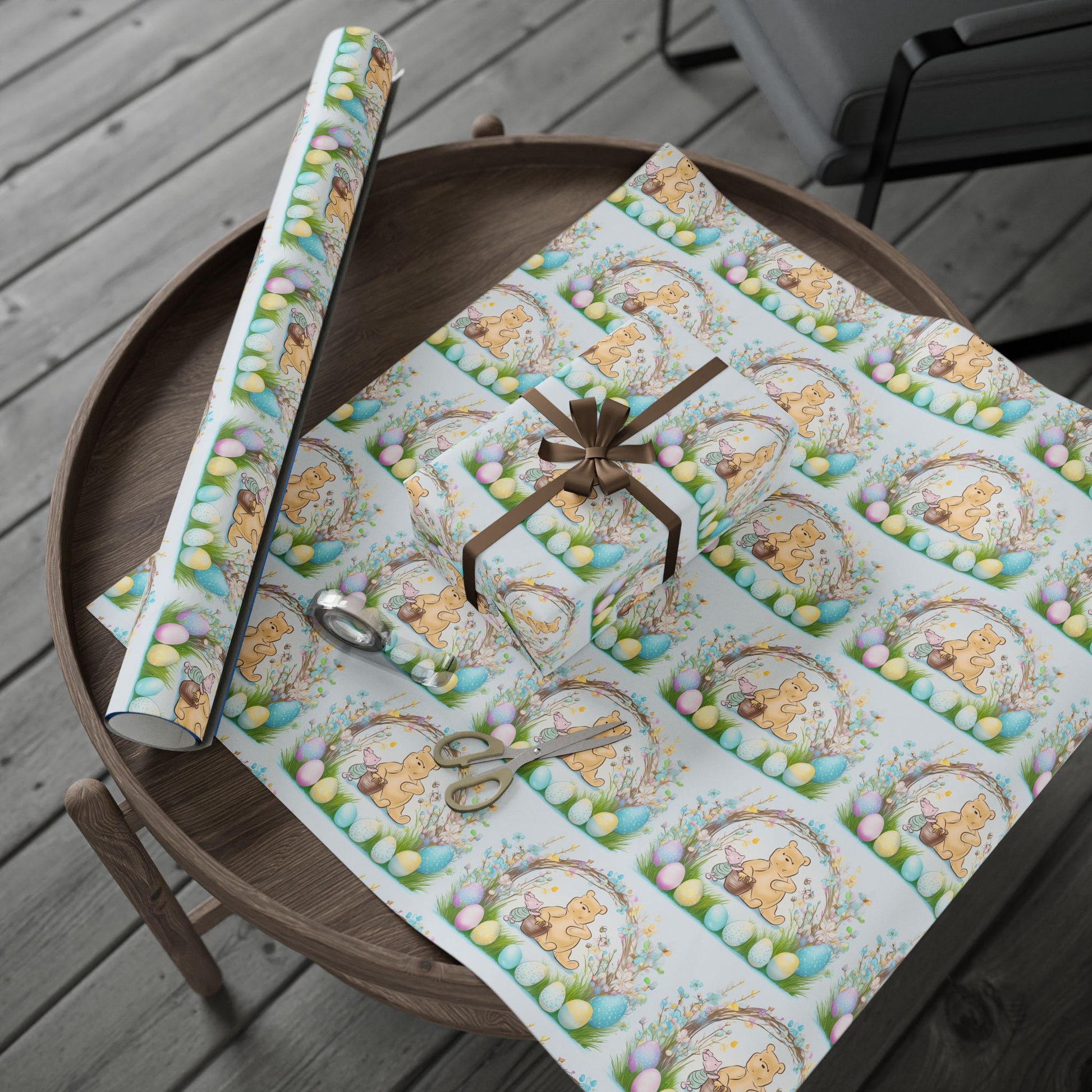 Gift Wrap, Classic Winnie the Pooh Wrapping Papers for Easter, Blue Pooh and Piglet Design, Holiday Present Packaging, Party, Festive