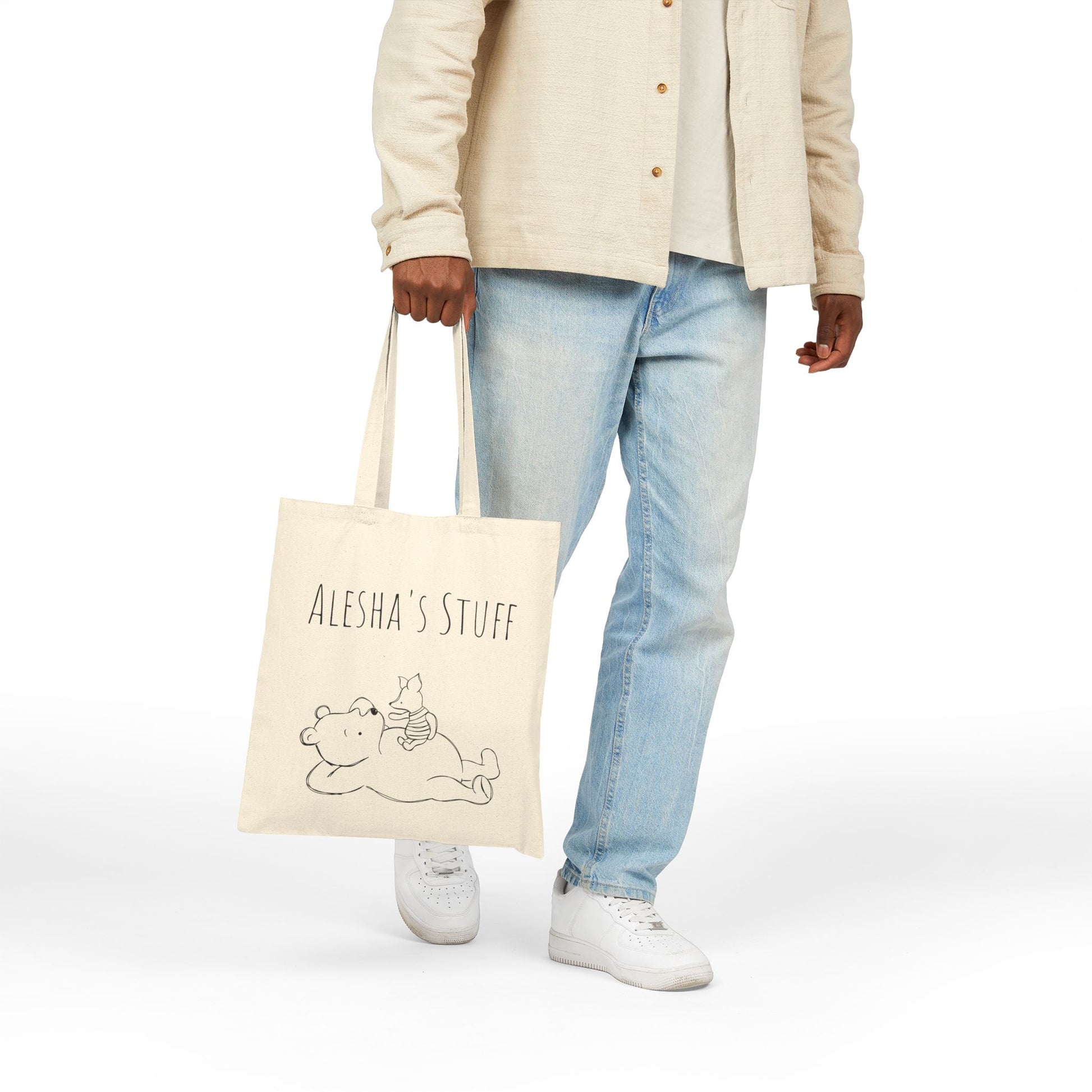 Tote Bag, Classic Pooh Piglet Chillin Canvas Tote Bag, Personalized Tote Bag, Custom Name Bag, Neutral Tote Bag, Gift for Winnie Fans,Classic