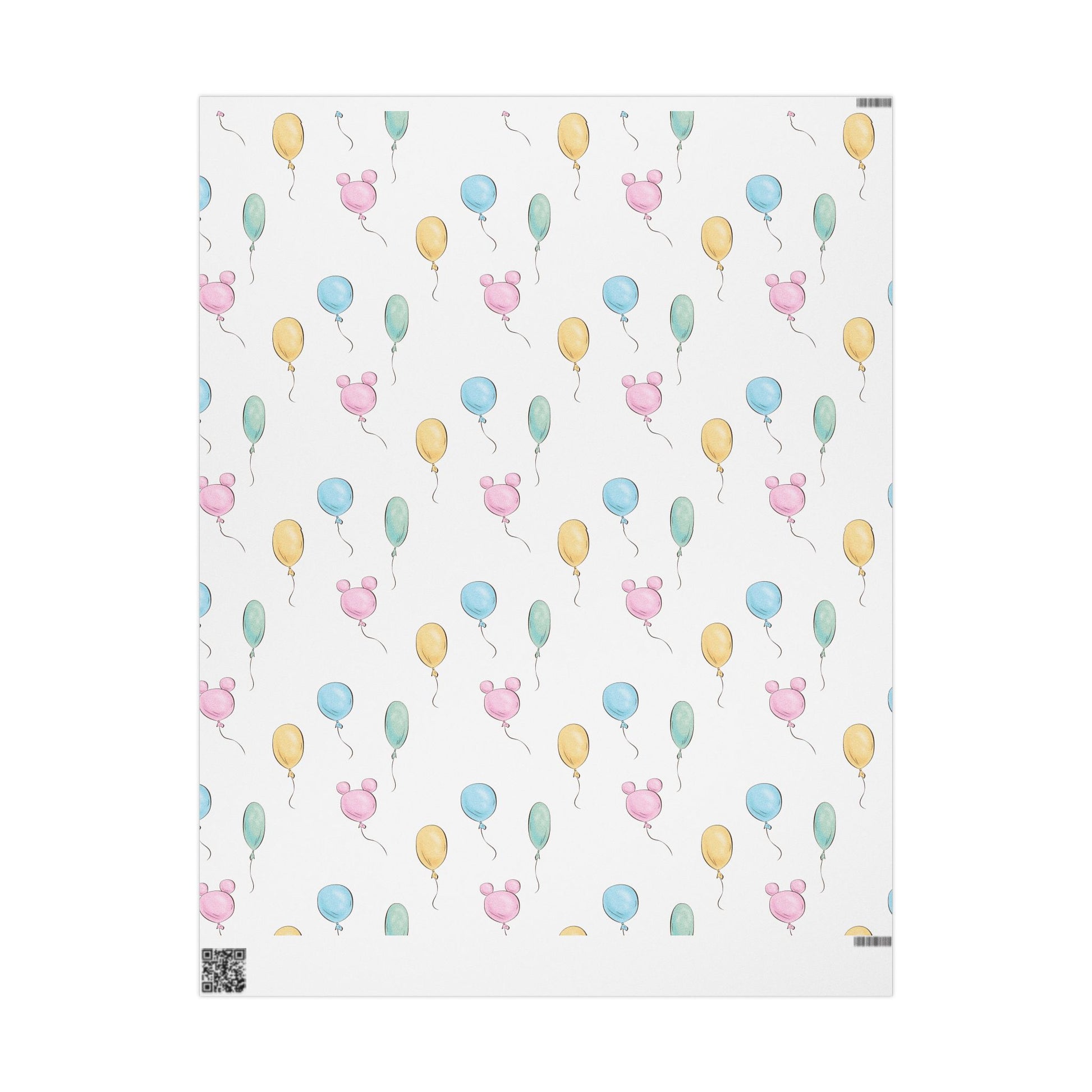 Gift Wrap -  Classic Pooh Pink Ears Blue Green Balloons