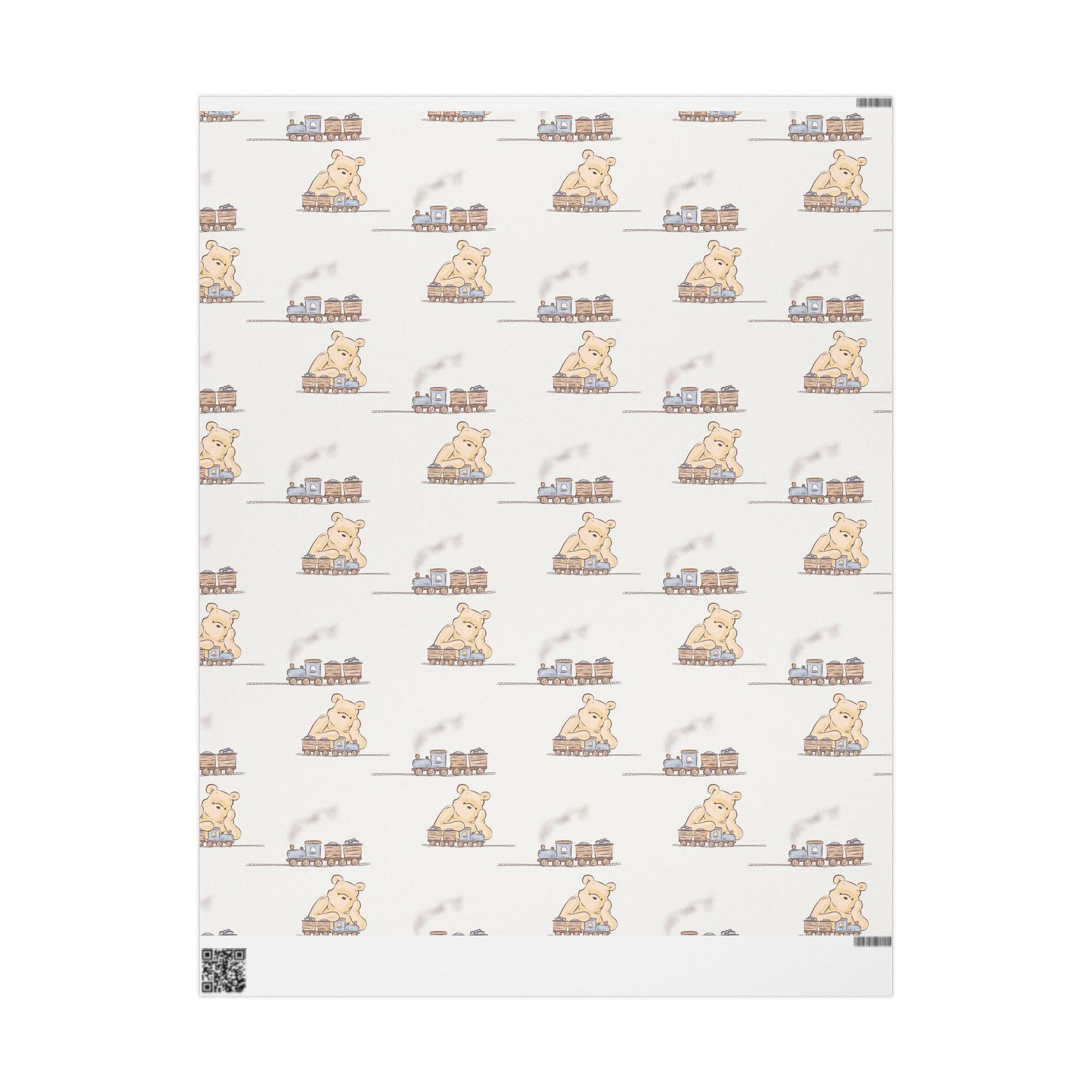 Gift Wrap - Cream Classic Winnie the Pooh playing with a train set