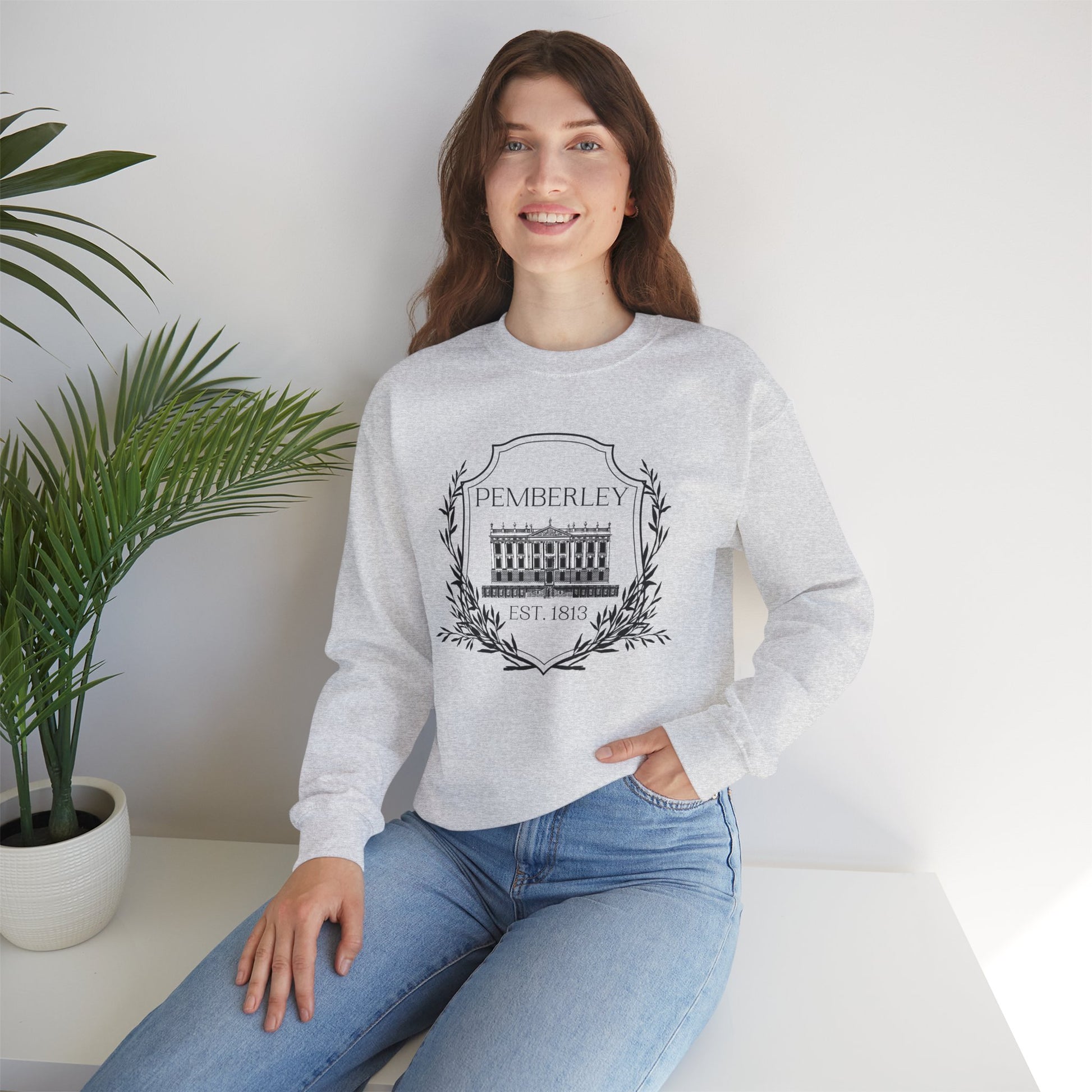 Sweatshirt, Pemberley Dark Crest Sweatshirt, Pride and Prejudice Gift, Unisex Crewneck Jumper, Mr. Darcy's Estate, Regency Literature Top, Book Lover