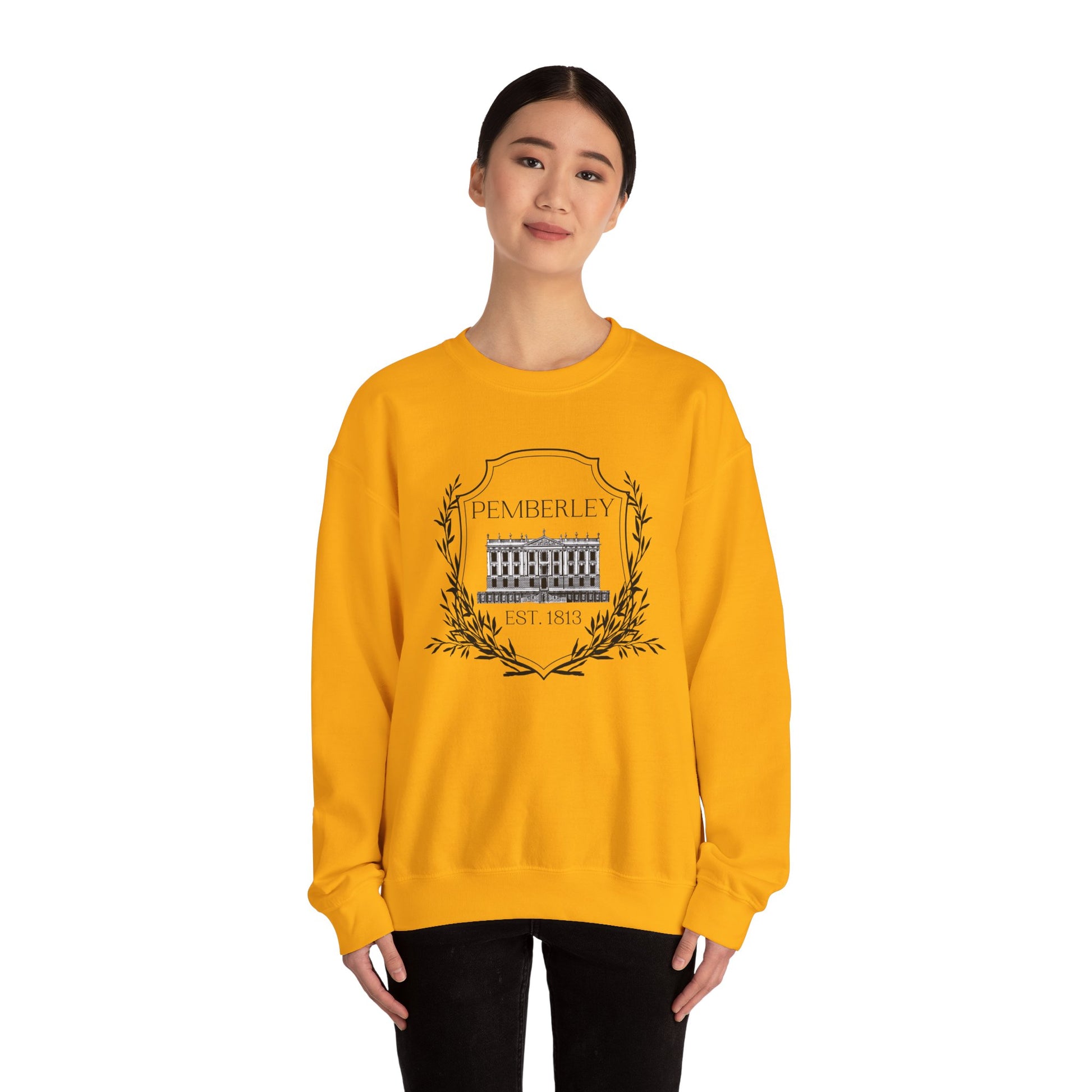 Sweatshirt, Pemberley Dark Crest Sweatshirt, Pride and Prejudice Gift, Unisex Crewneck Jumper, Mr. Darcy's Estate, Regency Literature Top, Book Lover