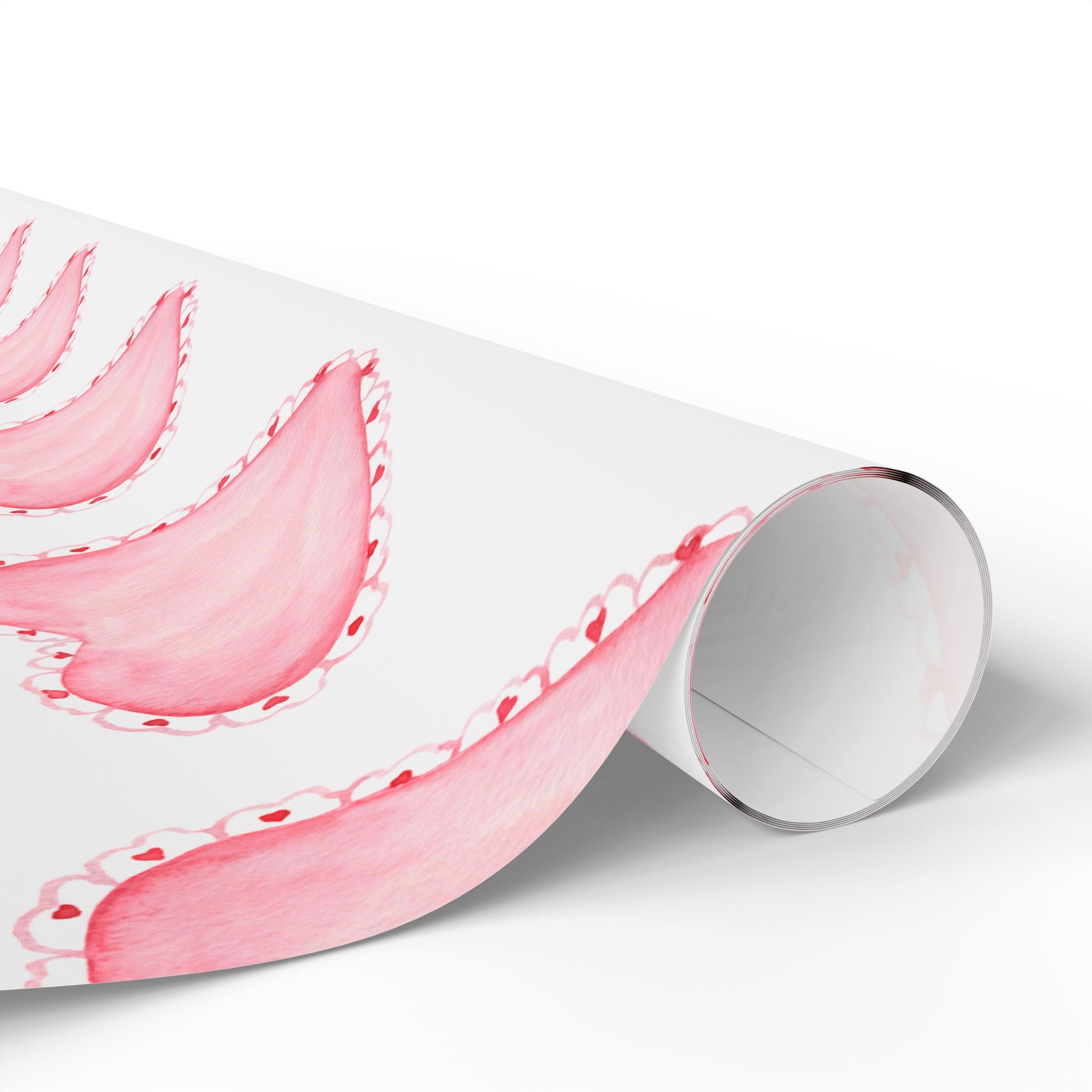 Gift Wrap, Pink Hearts with Red Edges, Valentine's Day Birthday Anniversary, Wrapping Paper Roll, Holidays Occasions, Present Packaging,