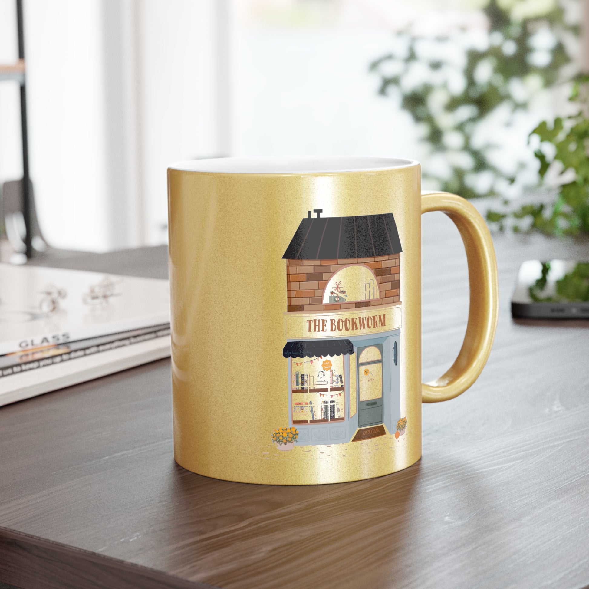 Metallic Mug - Bookworm Bookshop Perfect Gift for Booklover - Spicy Book Girl Cute Store Can't Put the Book Down on Gold Silver Coffee Mug,