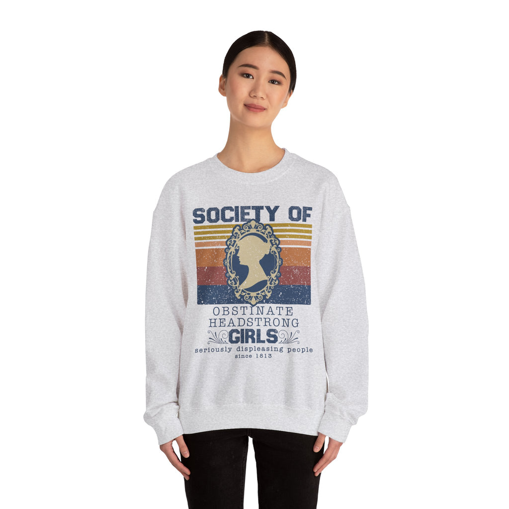 Sweatshirt, Jane Austen Silhouette, Obstinate and Head Strong Girls Crewneck, Gildan 18000, Literary Gift, Author Fan Apparel