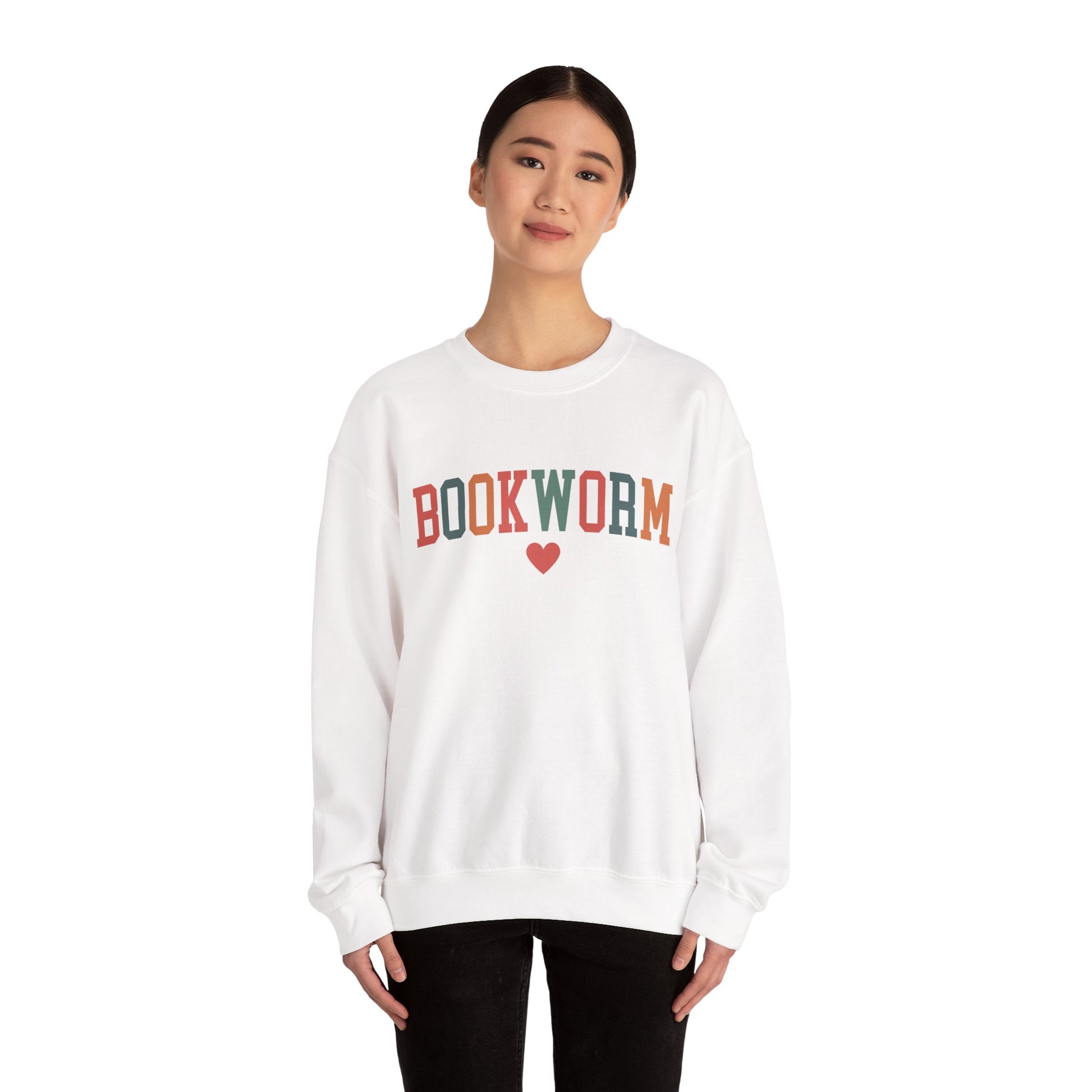 Sweatshirt, Bookworm Heart Unisex Crewneck Sweatshirt, Book Lover Gift, Pink Teal Gold Blue Sweatshirt, Gildan 18000 Sweatshirt, Christmas Present,