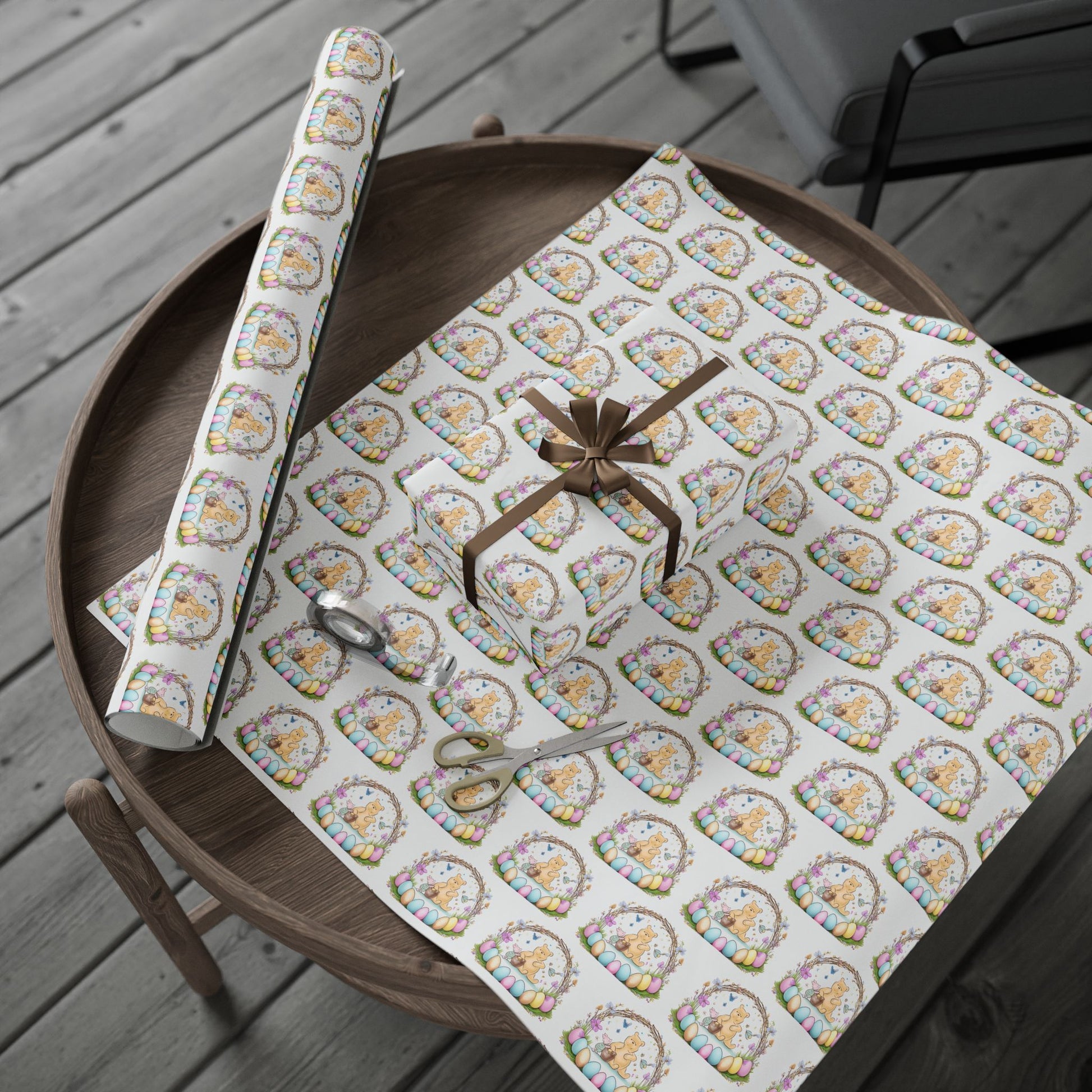 Gift Wrap, Classic Winnie the Pooh Wrapping Papers for Easter, White Pooh and Piglet Design, Holiday Present Packaging, Party, Festive