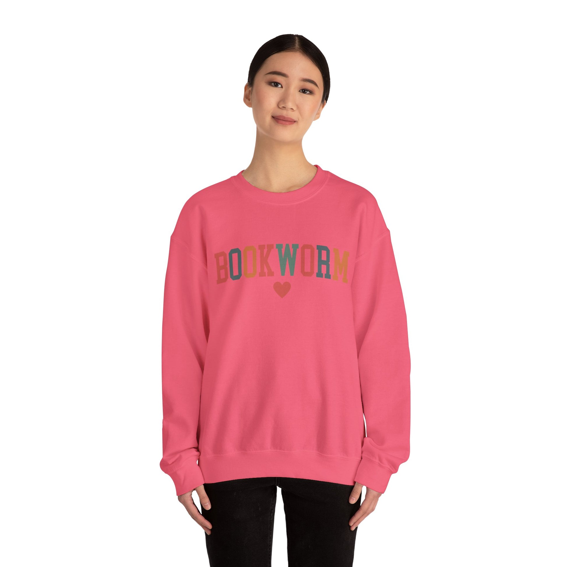 Sweatshirt, Bookworm Heart Unisex Crewneck Sweatshirt, Book Lover Gift, Pink Teal Gold Blue Sweatshirt, Gildan 18000 Sweatshirt, Christmas Present,