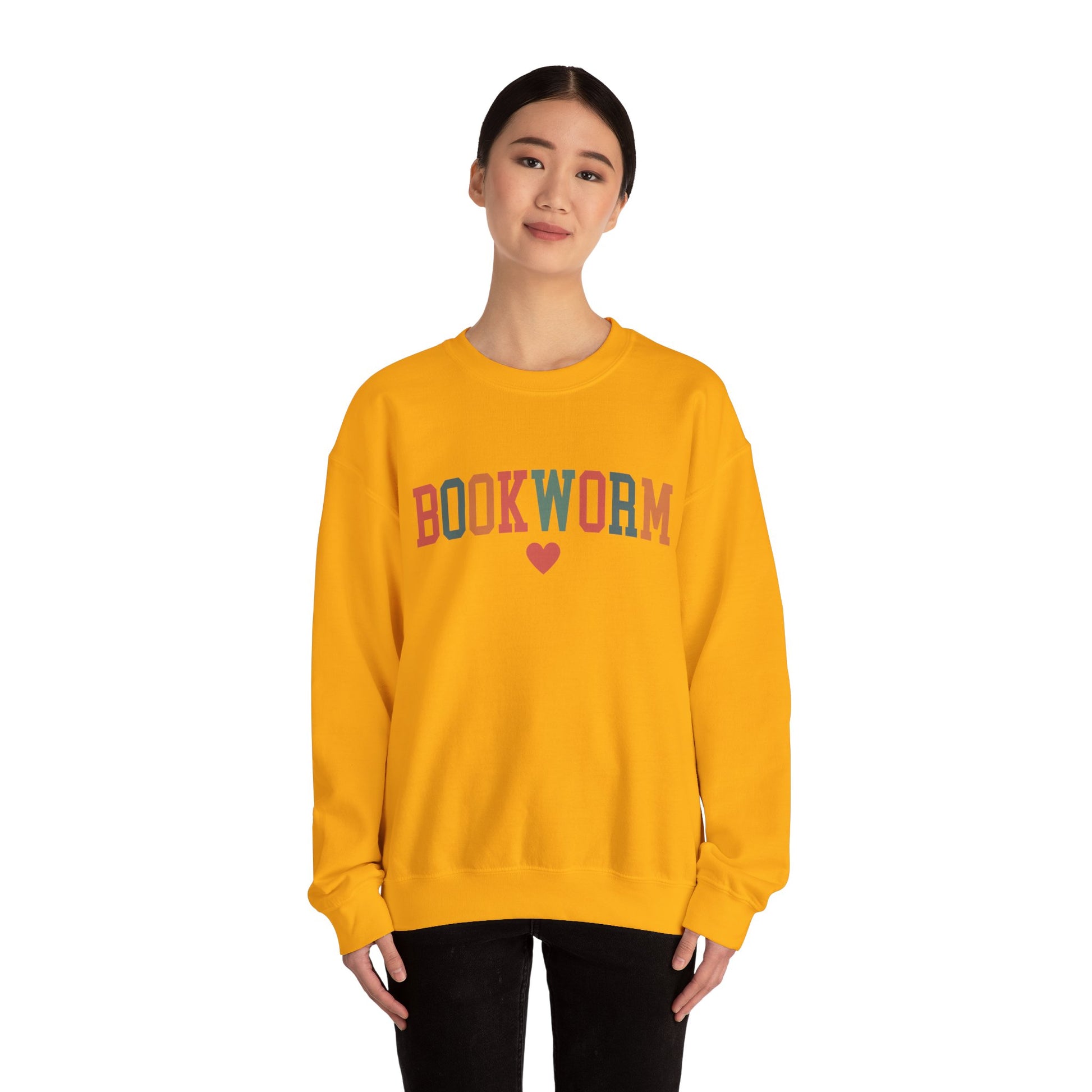 Sweatshirt, Bookworm Heart Unisex Crewneck Sweatshirt, Book Lover Gift, Pink Teal Gold Blue Sweatshirt, Gildan 18000 Sweatshirt, Christmas Present,