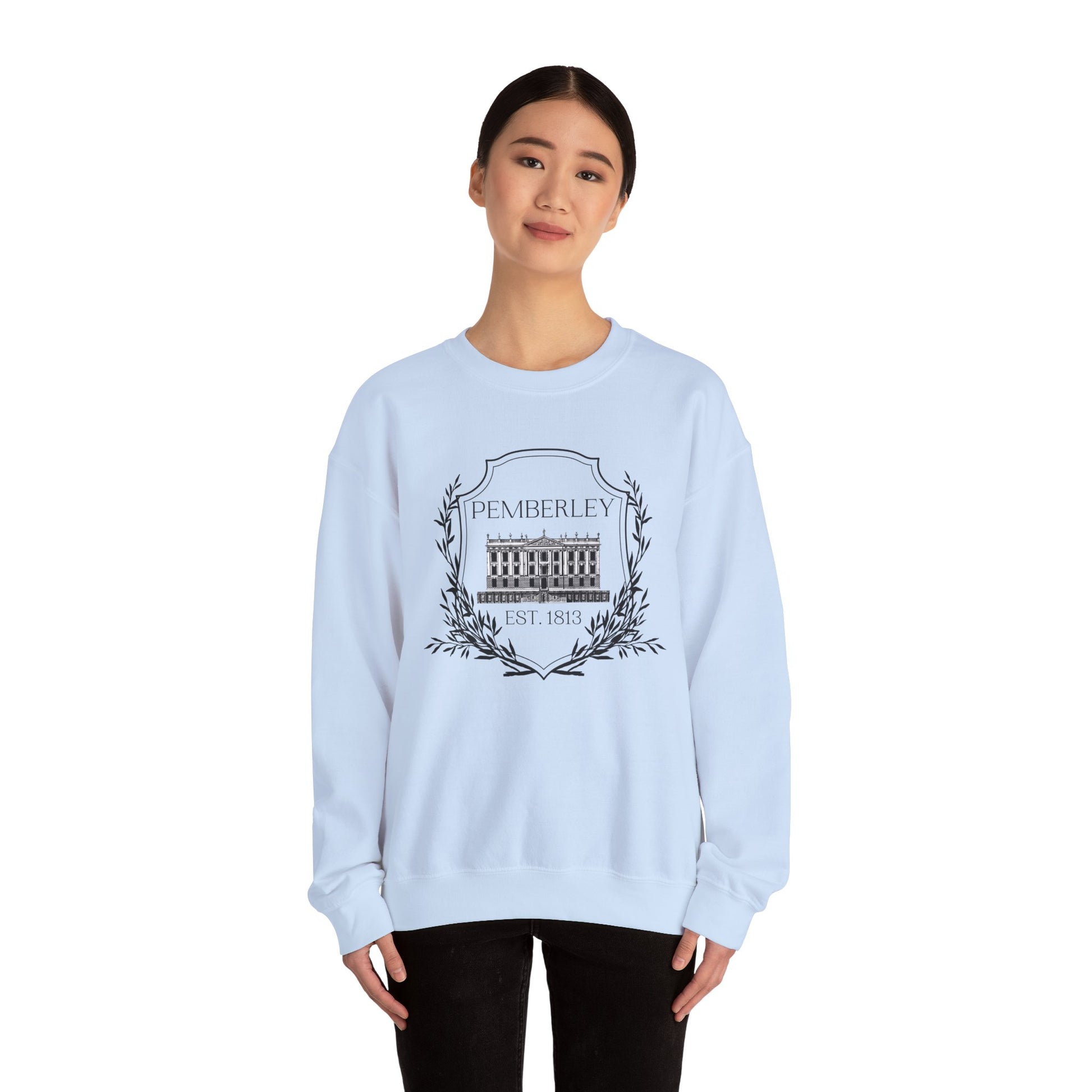 Sweatshirt, Pemberley Dark Crest Sweatshirt, Pride and Prejudice Gift, Unisex Crewneck Jumper, Mr. Darcy's Estate, Regency Literature Top, Book Lover