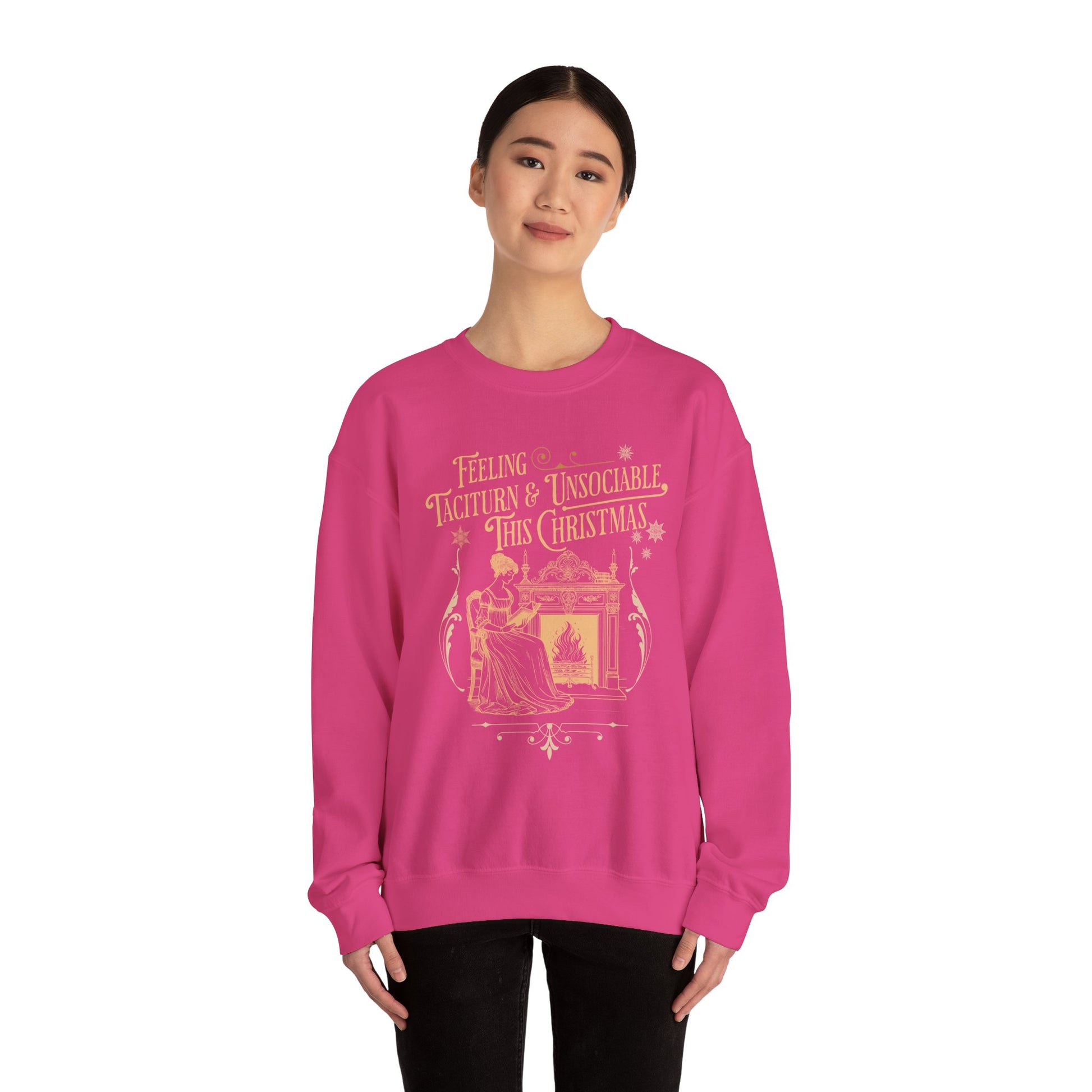 Sweatshirt, Jane Austen Taciturn & Unsociable Christmas Sweatshirt, Light Academia Book Lover Gift, Pride and Prejudice Quote, Holiday Reading Apparel, Introvert