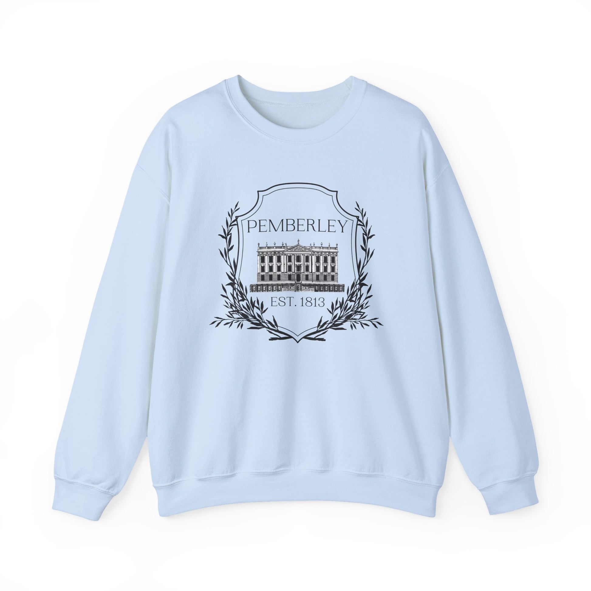 Sweatshirt, Pemberley Dark Crest Sweatshirt, Pride and Prejudice Gift, Unisex Crewneck Jumper, Mr. Darcy's Estate, Regency Literature Top, Book Lover