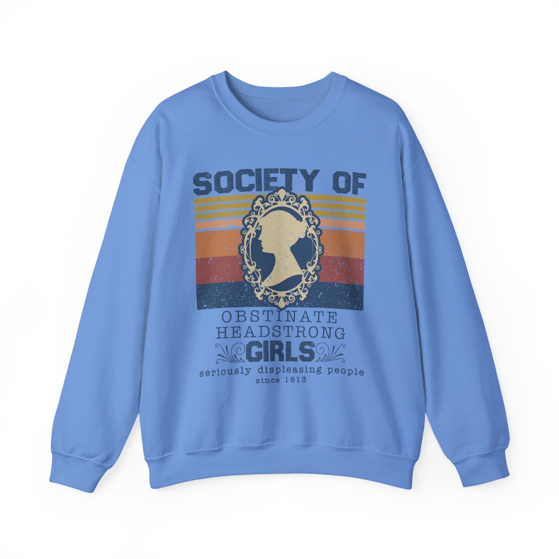 Sweatshirt, Jane Austen Silhouette, Obstinate and Head Strong Girls Crewneck, Gildan 18000, Literary Gift, Author Fan Apparel