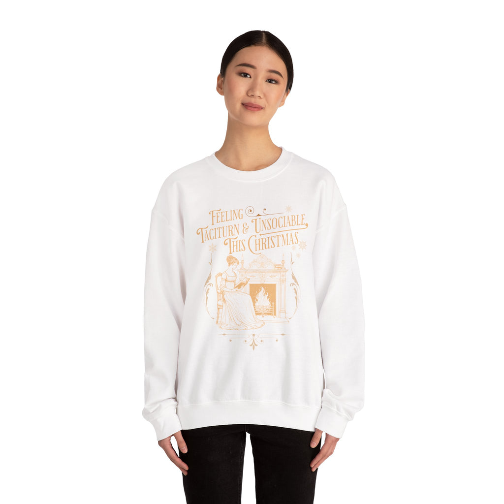 Sweatshirt, Jane Austen Taciturn & Unsociable Christmas Sweatshirt, Light Academia Book Lover Gift, Pride and Prejudice Quote, Holiday Reading Apparel, Introvert
