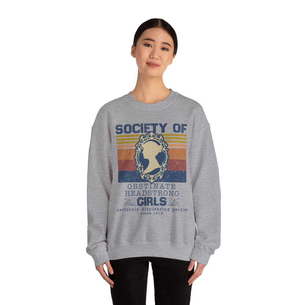 Sweatshirt, Jane Austen Silhouette, Obstinate and Head Strong Girls Crewneck, Gildan 18000, Literary Gift, Author Fan Apparel