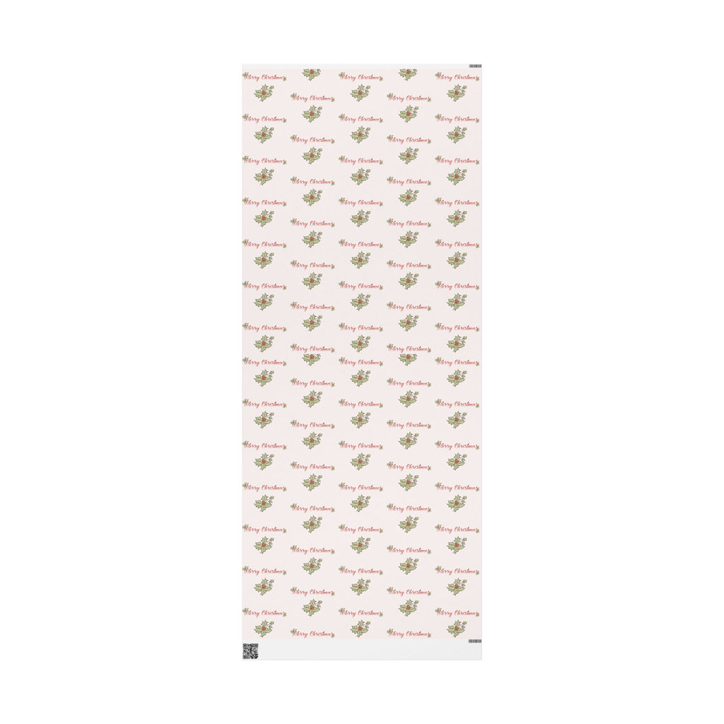 Gift Wrap - Blush Pink Holly Leaf Merry Christmas