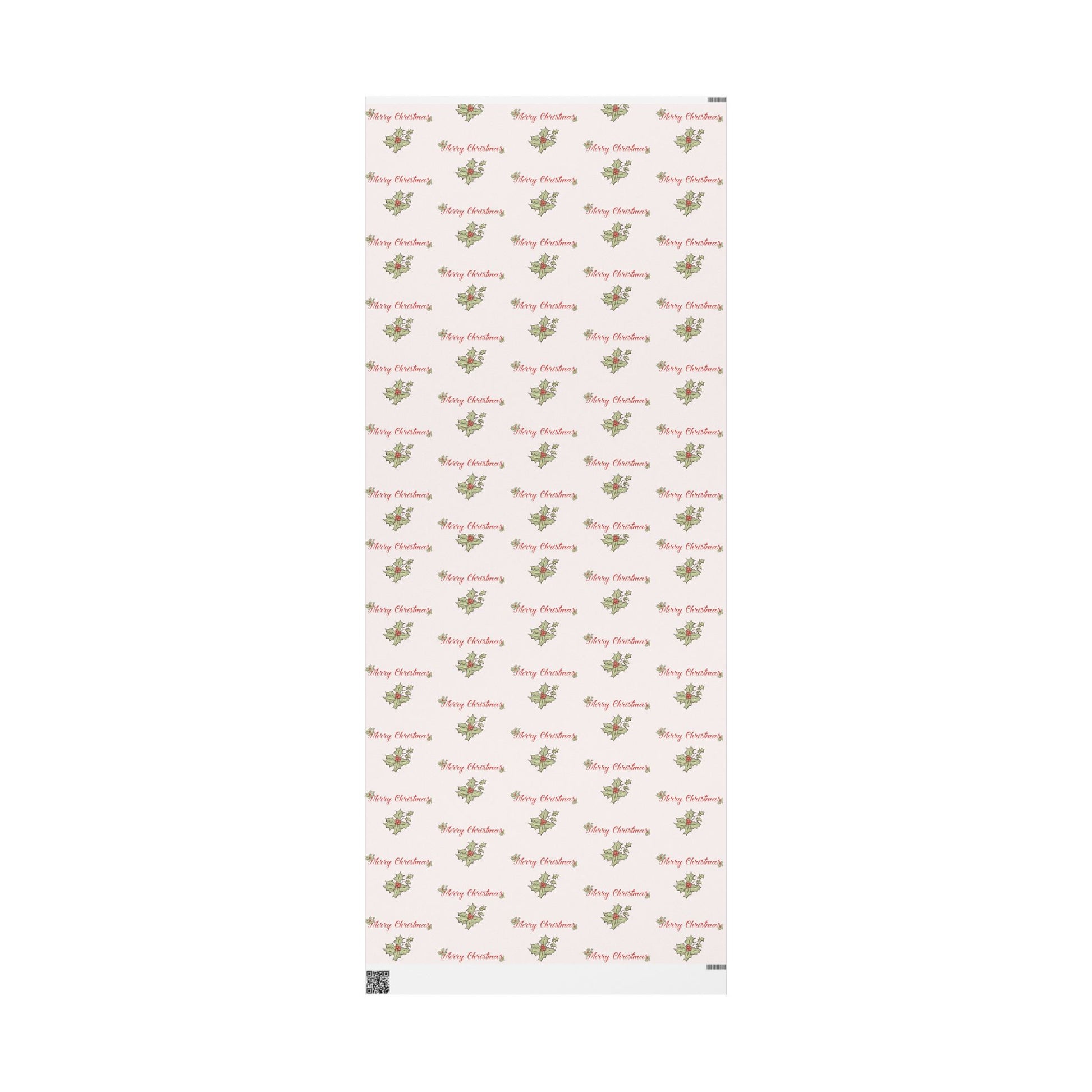 Gift Wrap - Blush Pink Holly Leaf Merry Christmas