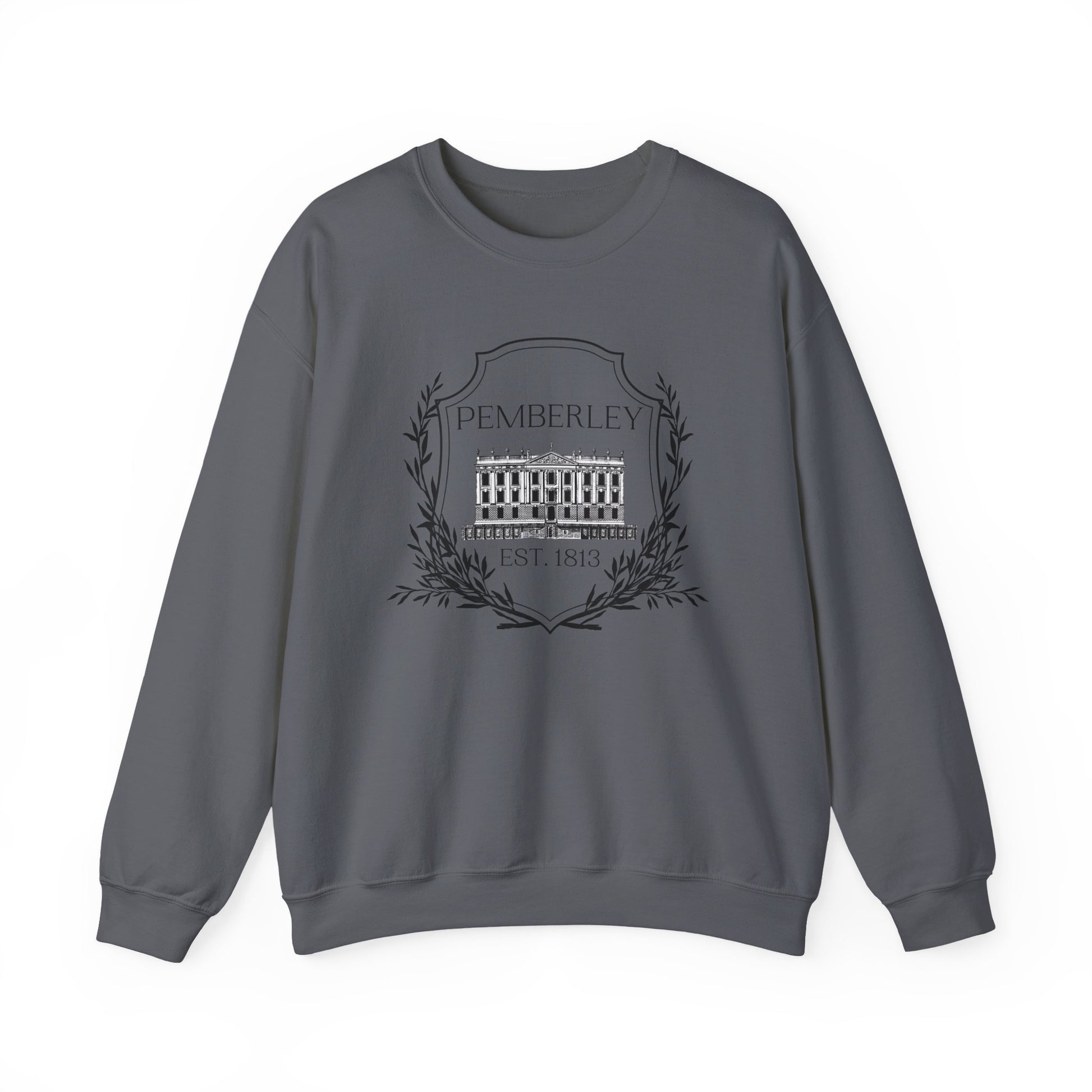 Sweatshirt, Pemberley Dark Crest Sweatshirt, Pride and Prejudice Gift, Unisex Crewneck Jumper, Mr. Darcy's Estate, Regency Literature Top, Book Lover