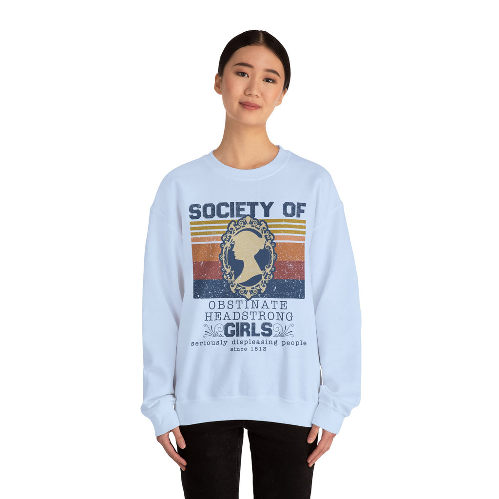 Sweatshirt, Jane Austen Silhouette, Obstinate and Head Strong Girls Crewneck, Gildan 18000, Literary Gift, Author Fan Apparel
