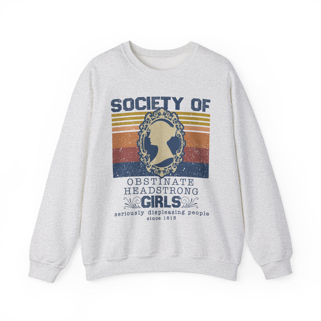 Sweatshirt, Jane Austen Silhouette, Obstinate and Head Strong Girls Crewneck, Gildan 18000, Literary Gift, Author Fan Apparel