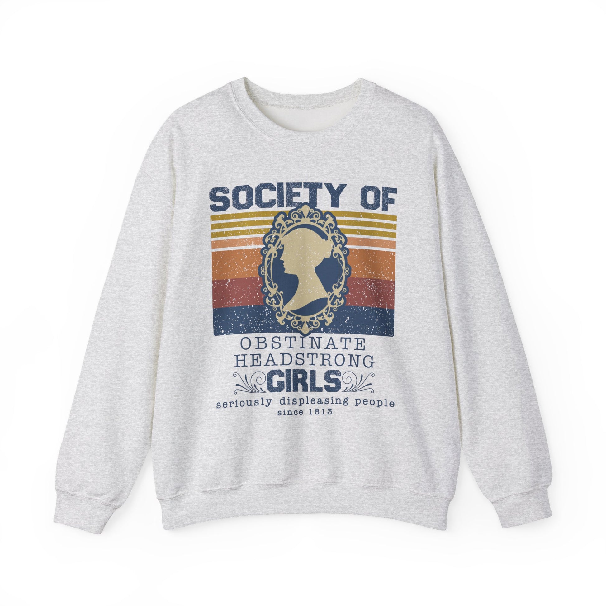 Sweatshirt, Jane Austen Silhouette, Obstinate and Head Strong Girls Crewneck, Gildan 18000, Literary Gift, Author Fan Apparel