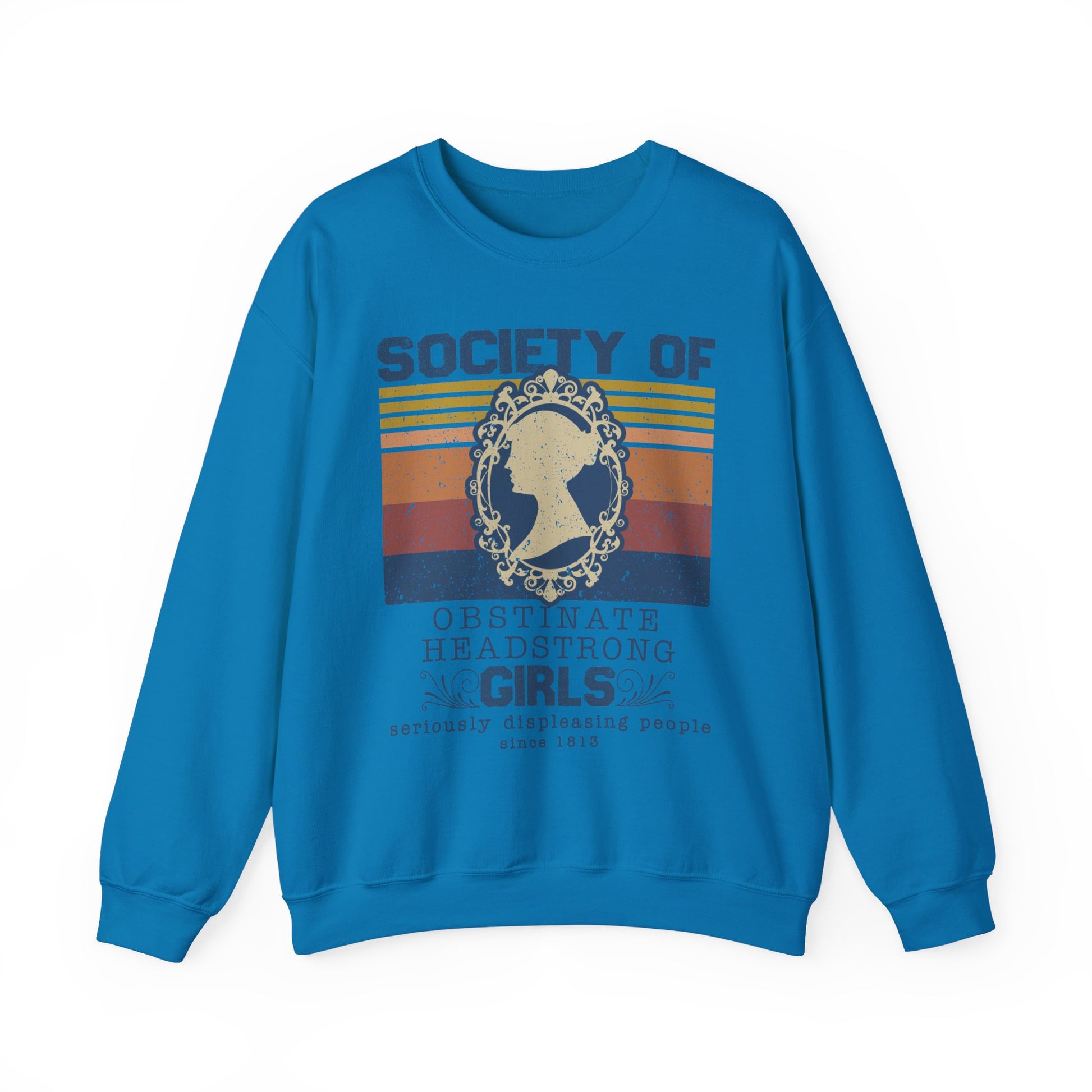 Sweatshirt, Jane Austen Silhouette, Obstinate and Head Strong Girls Crewneck, Gildan 18000, Literary Gift, Author Fan Apparel