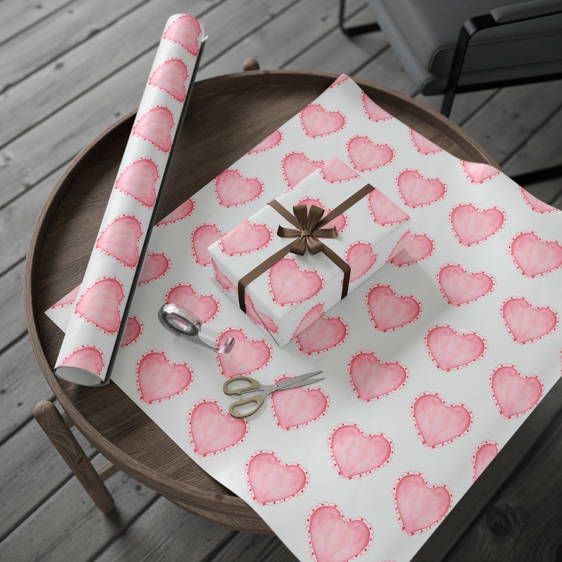 Gift Wrap, Pink Hearts with Red Edges, Valentine's Day Birthday Anniversary, Wrapping Paper Roll, Holidays Occasions, Present Packaging,