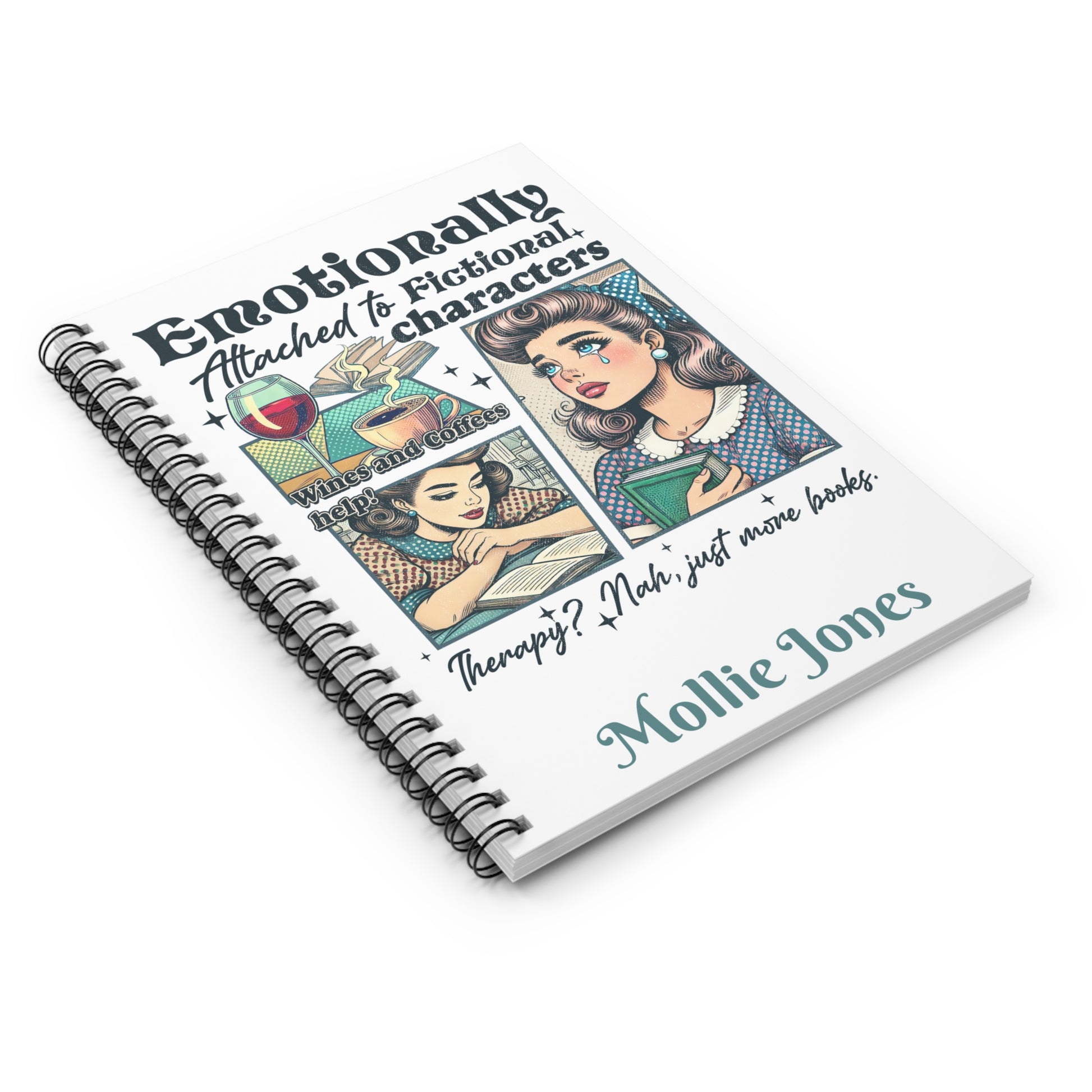 Notebook (Spiral), Personalized Vintage Style Graphics Emotionally Attached to Fictional Characters, Book Lover Gift, Custom Spiral Notebook, Bookish Academia