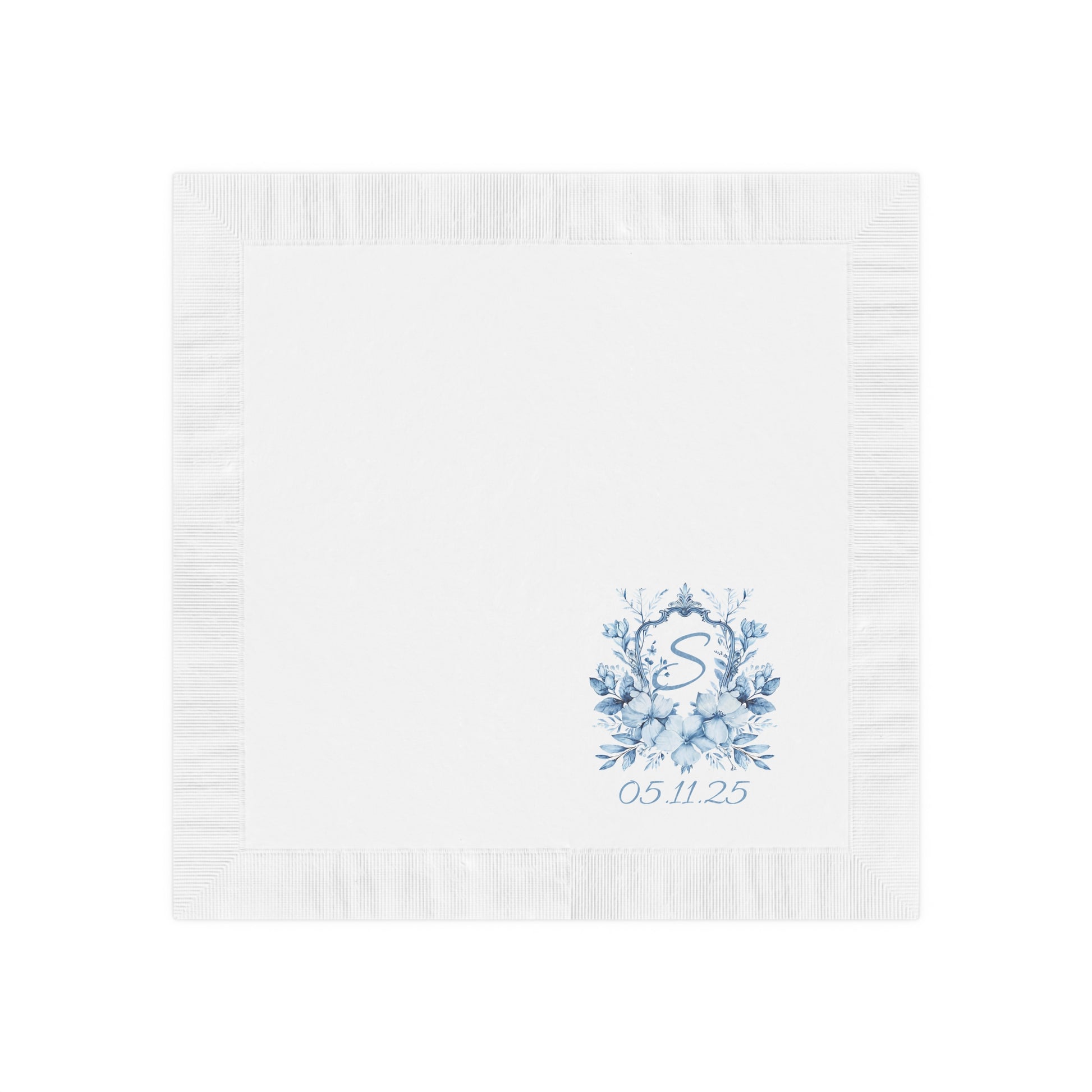 Custom Cocktail Napkin, Ice Blue Crest Personalized with Initial and Date, Wedding Party, Bachelorette, Bridal,  Engagement Shower, Party
