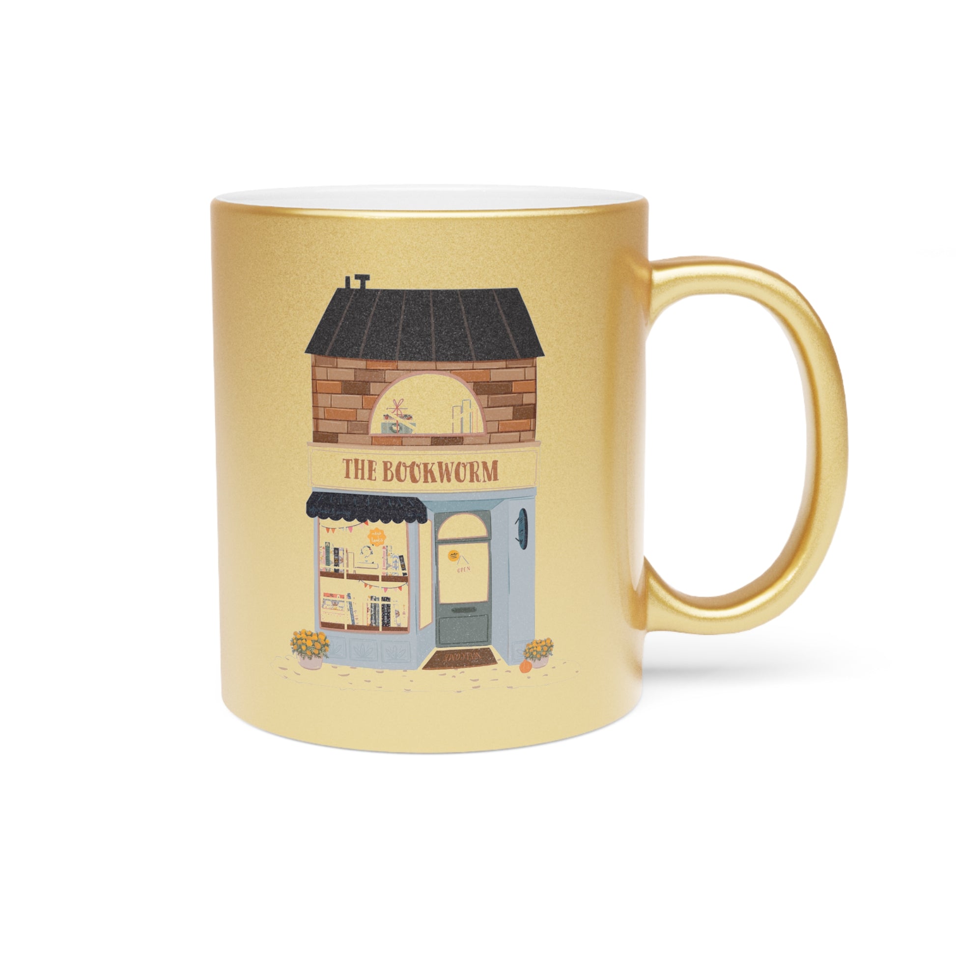 Metallic Mug - Bookworm Bookshop Perfect Gift for Booklover - Spicy Book Girl Cute Store Can't Put the Book Down on Gold Silver Coffee Mug,
