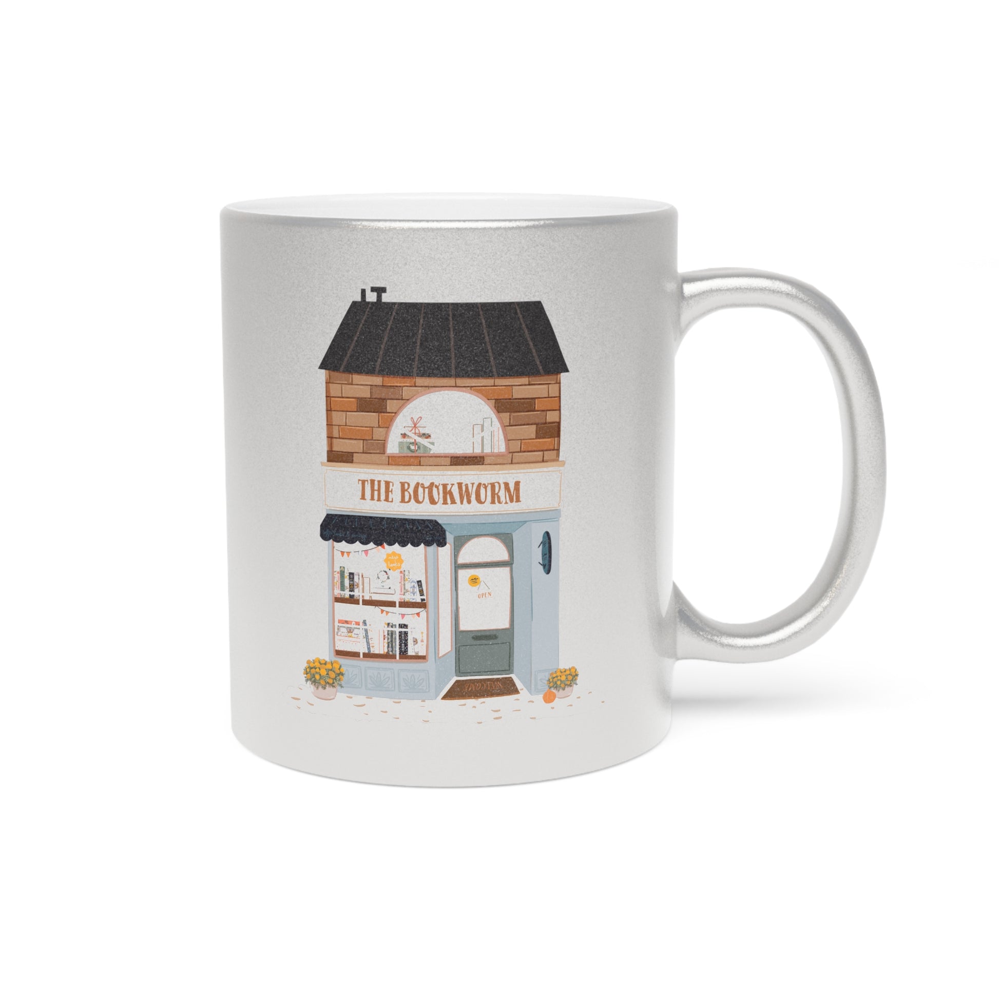 Metallic Mug - Bookworm Bookshop Perfect Gift for Booklover - Spicy Book Girl Cute Store Can't Put the Book Down on Gold Silver Coffee Mug,