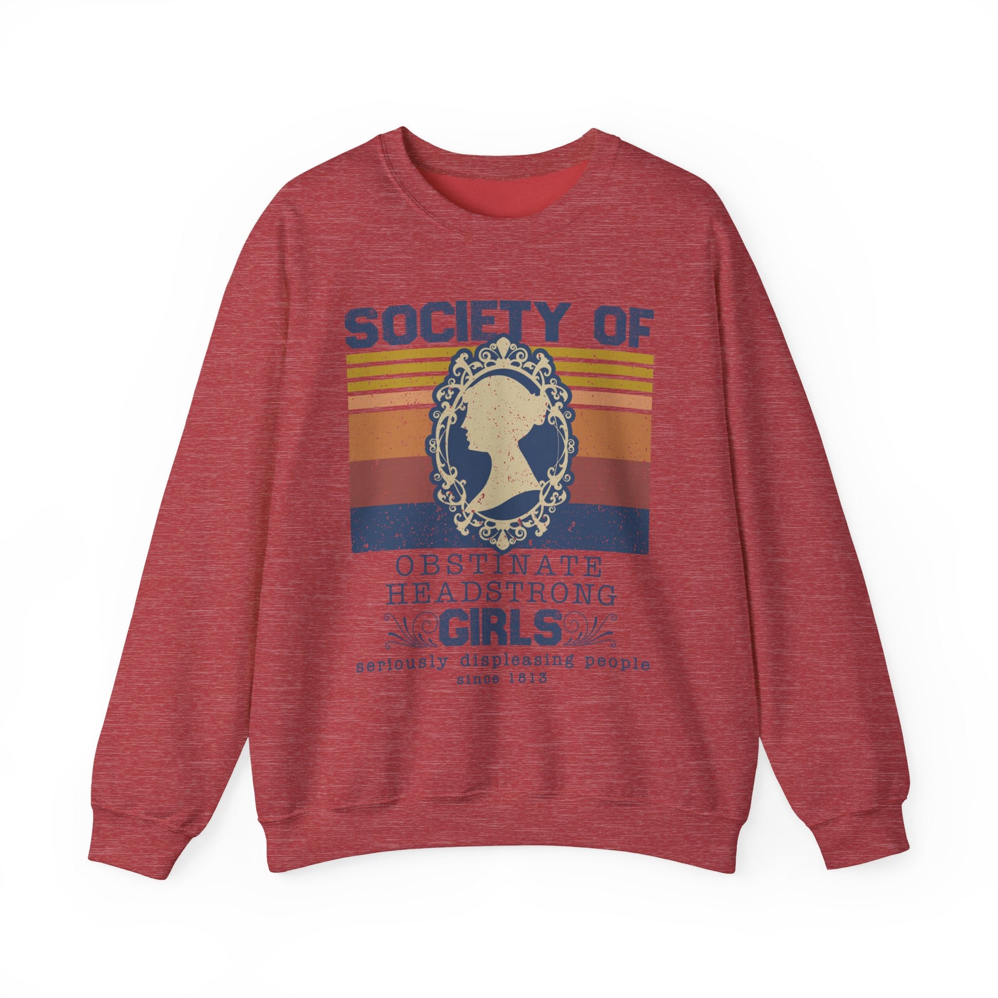 Sweatshirt, Jane Austen Silhouette, Obstinate and Head Strong Girls Crewneck, Gildan 18000, Literary Gift, Author Fan Apparel