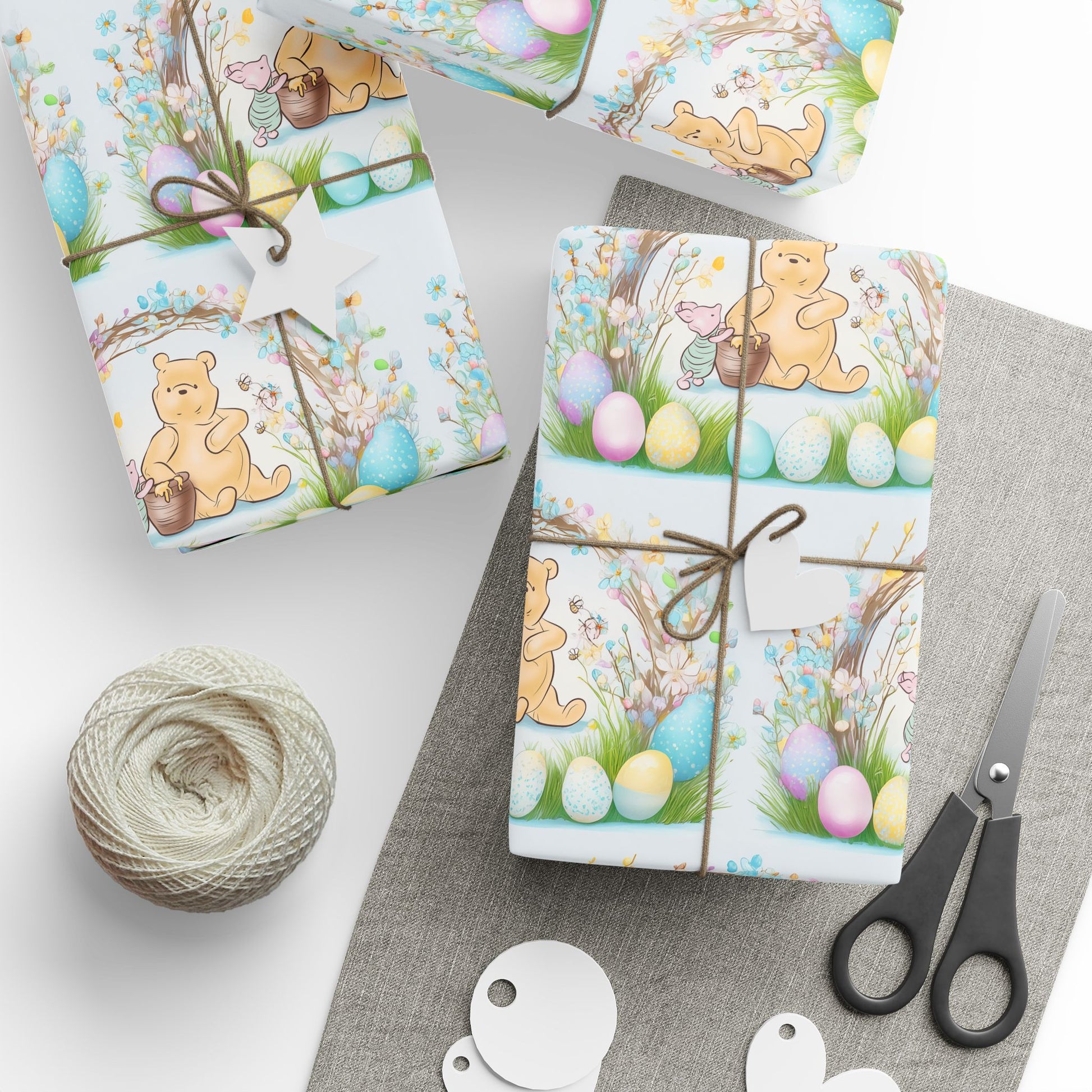 Gift Wrap, Classic Winnie the Pooh Wrapping Papers for Easter, Blue Pooh and Piglet Design, Holiday Present Packaging, Party, Festive