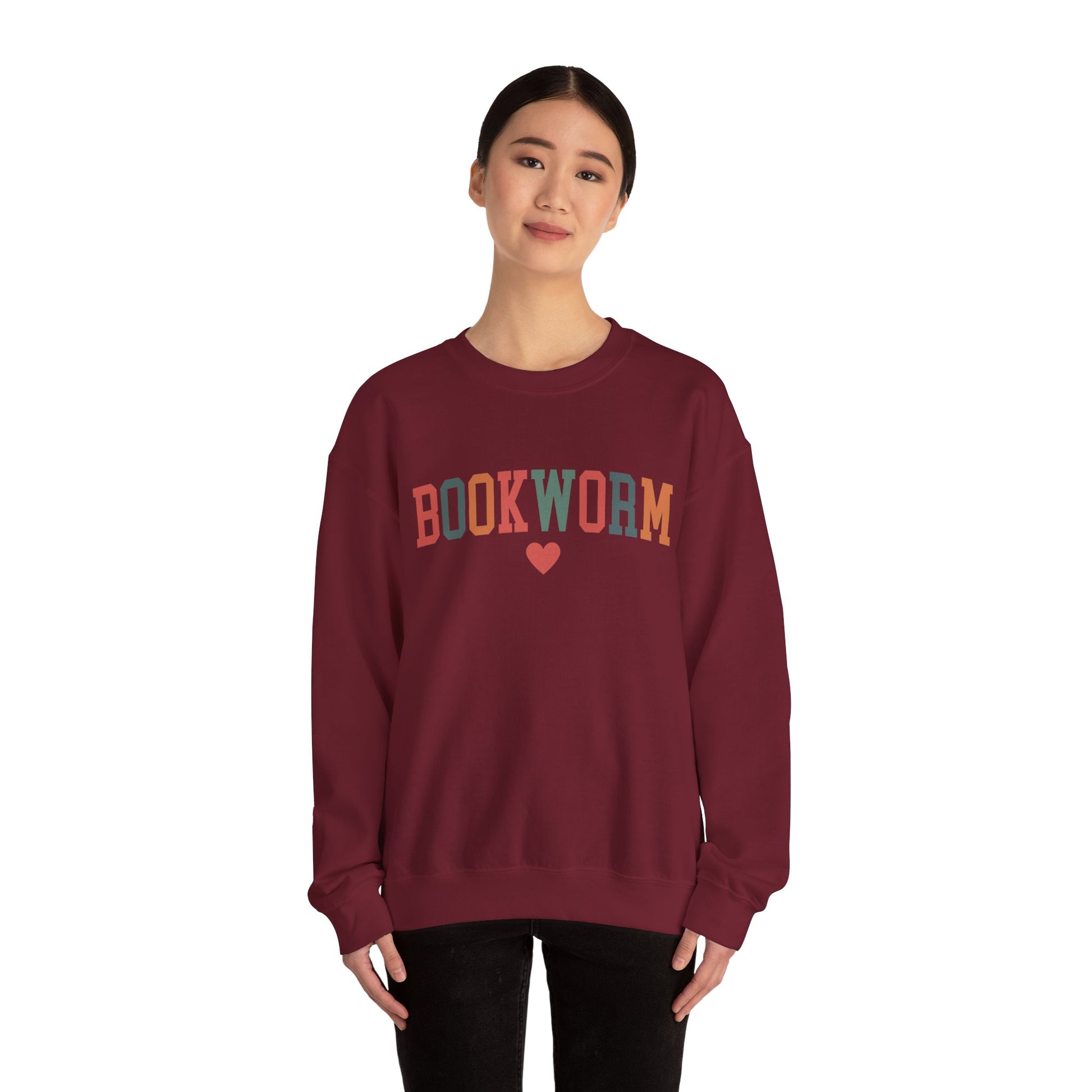 Sweatshirt, Bookworm Heart Unisex Crewneck Sweatshirt, Book Lover Gift, Pink Teal Gold Blue Sweatshirt, Gildan 18000 Sweatshirt, Christmas Present,