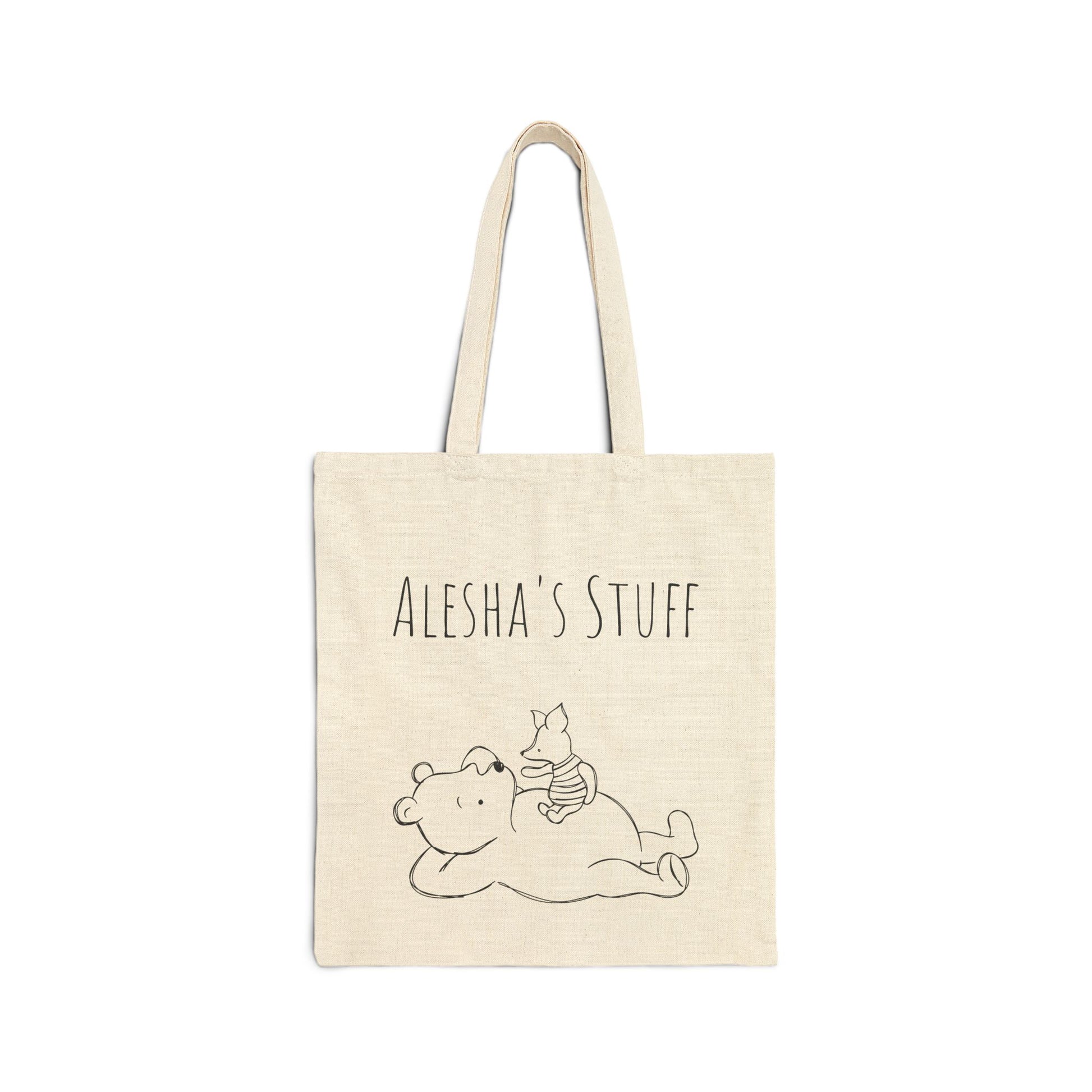 Tote Bag, Classic Pooh Piglet Chillin Canvas Tote Bag, Personalized Tote Bag, Custom Name Bag, Neutral Tote Bag, Gift for Winnie Fans,Classic