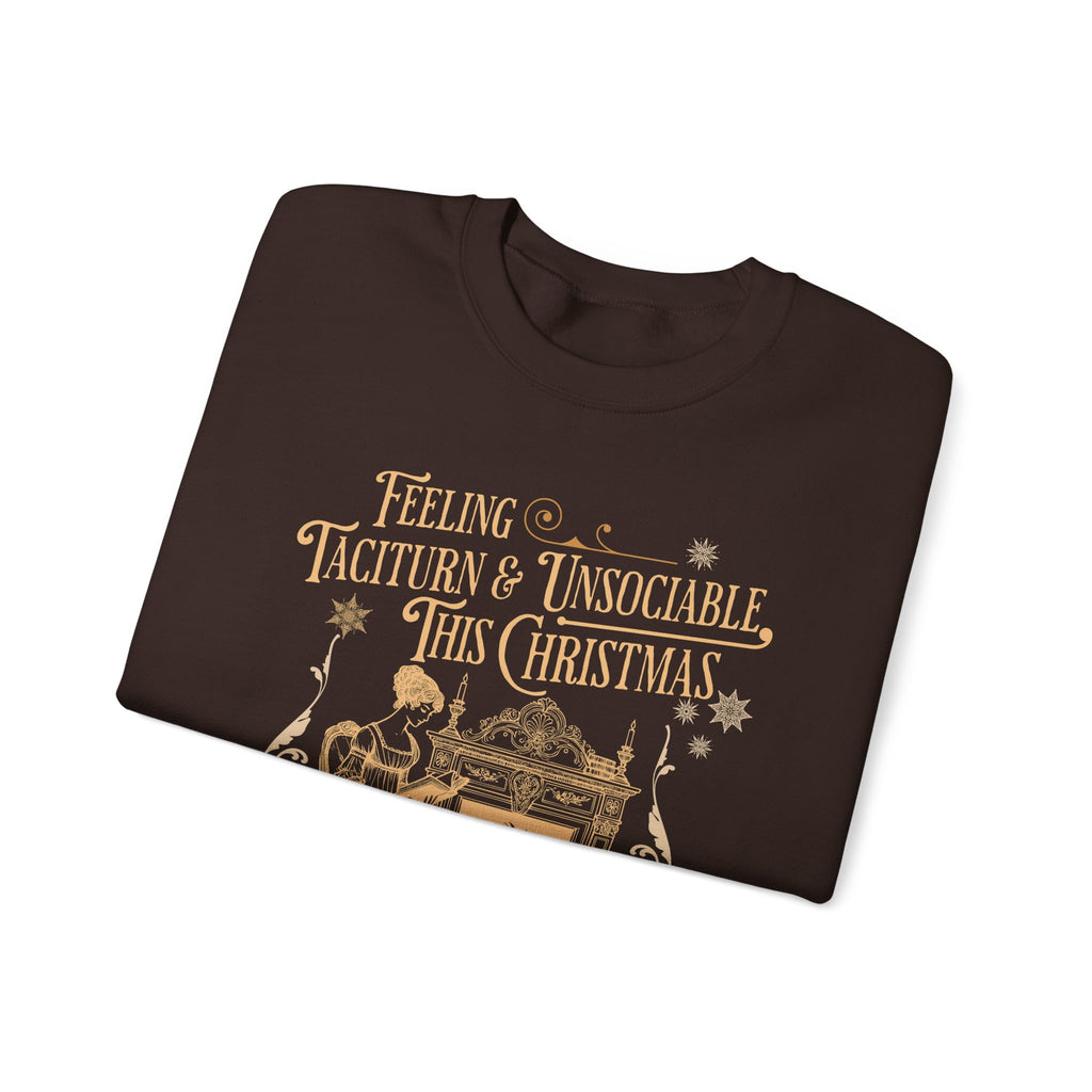 Sweatshirt, Jane Austen Taciturn & Unsociable Christmas Sweatshirt, Light Academia Book Lover Gift, Pride and Prejudice Quote, Holiday Reading Apparel, Introvert