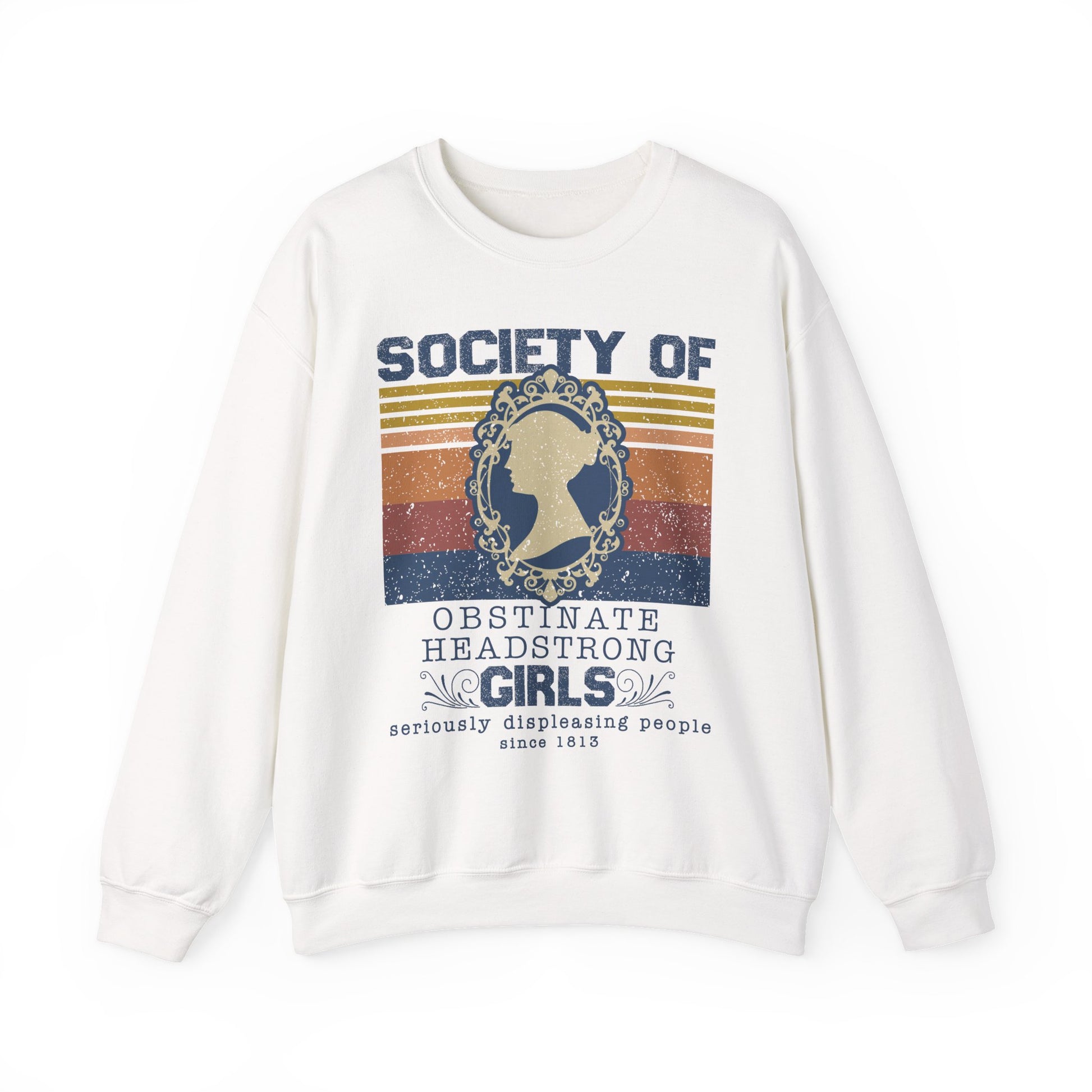 Sweatshirt, Jane Austen Silhouette, Obstinate and Head Strong Girls Crewneck, Gildan 18000, Literary Gift, Author Fan Apparel