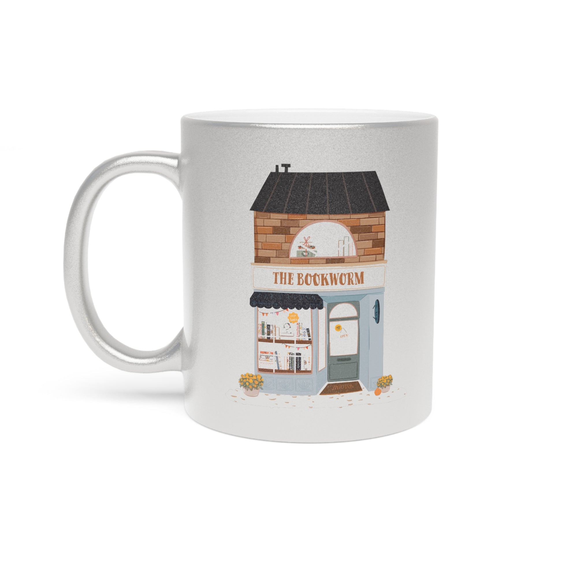 Metallic Mug - Bookworm Bookshop Perfect Gift for Booklover - Spicy Book Girl Cute Store Can't Put the Book Down on Gold Silver Coffee Mug,