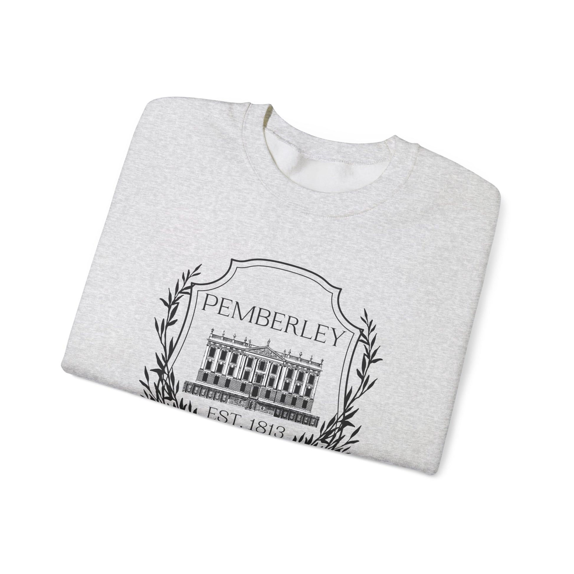 Sweatshirt, Pemberley Dark Crest Sweatshirt, Pride and Prejudice Gift, Unisex Crewneck Jumper, Mr. Darcy's Estate, Regency Literature Top, Book Lover