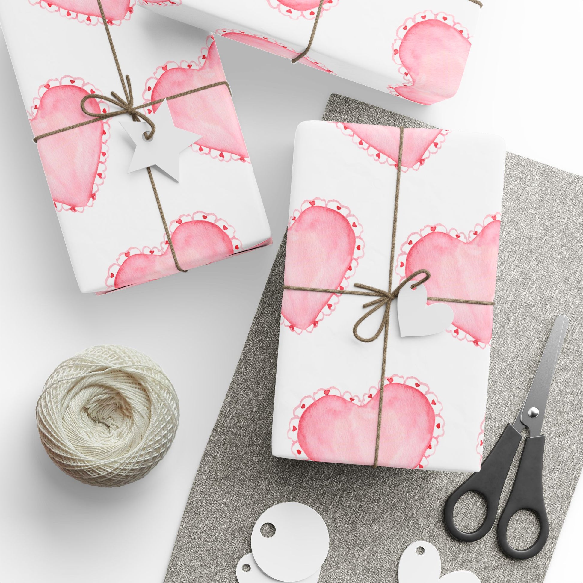 Gift Wrap, Pink Hearts with Red Edges, Valentine's Day Birthday Anniversary, Wrapping Paper Roll, Holidays Occasions, Present Packaging,