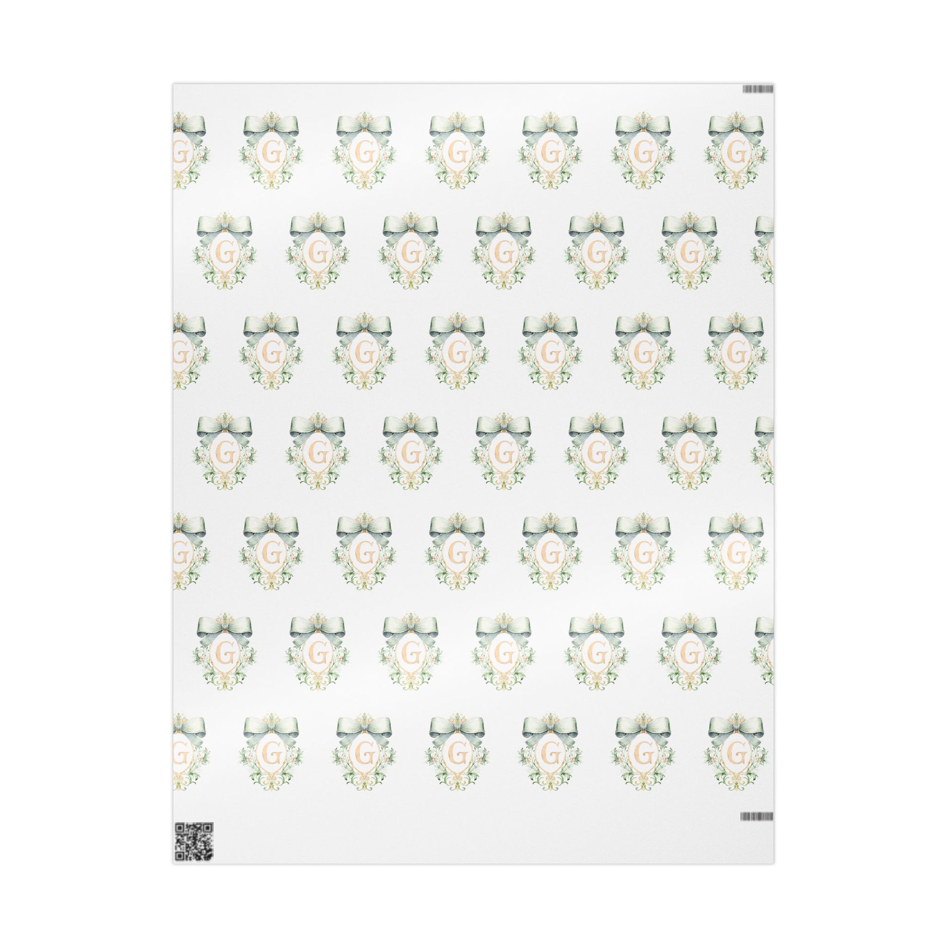 Gift Wrap, Wedding Gift Wrap, Baby Shower Green and Gold Bow Crest with Personalized Initial in Gold Wrapping Paper, Presents, Custom,Bridal