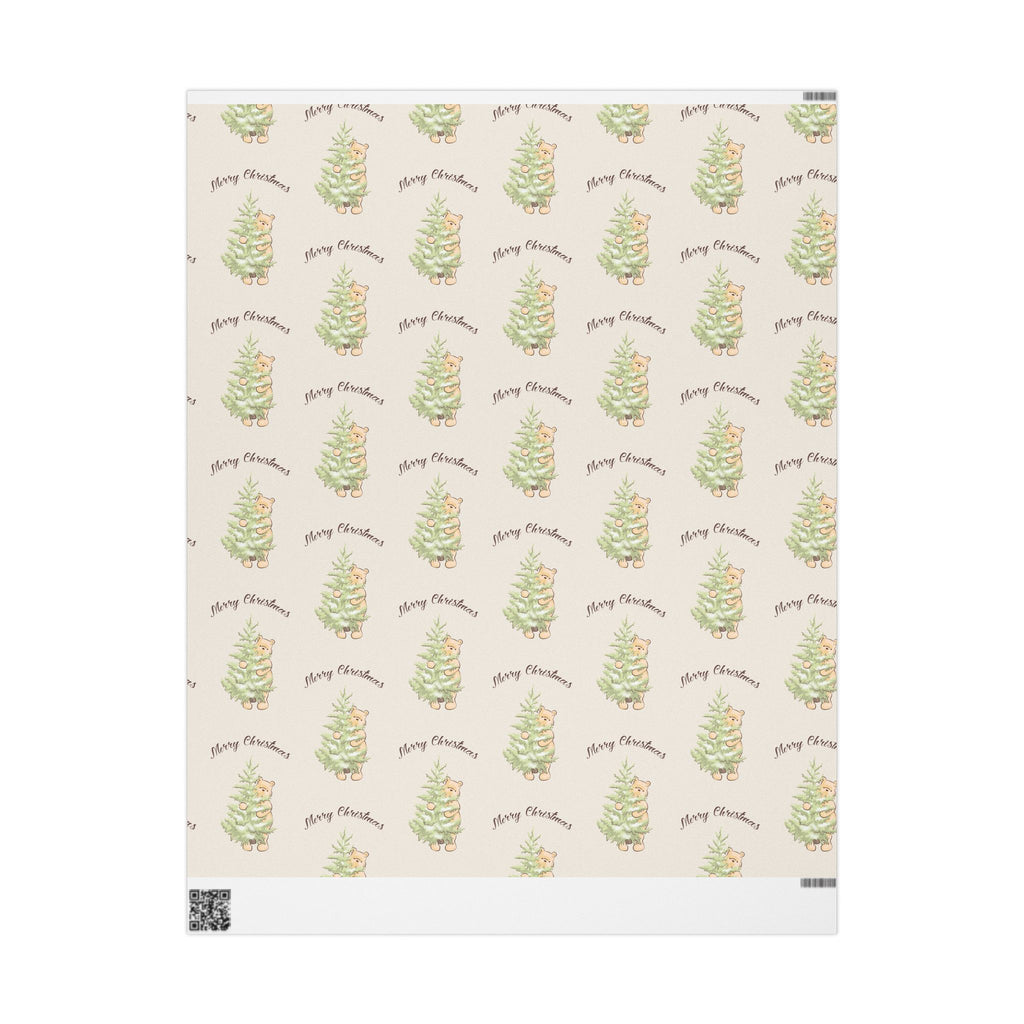 Gift Wrap - Cream Classic Winnie the Pooh Merry Christmas Wrapping Papers, Pooh holding a Snow Covered Tree