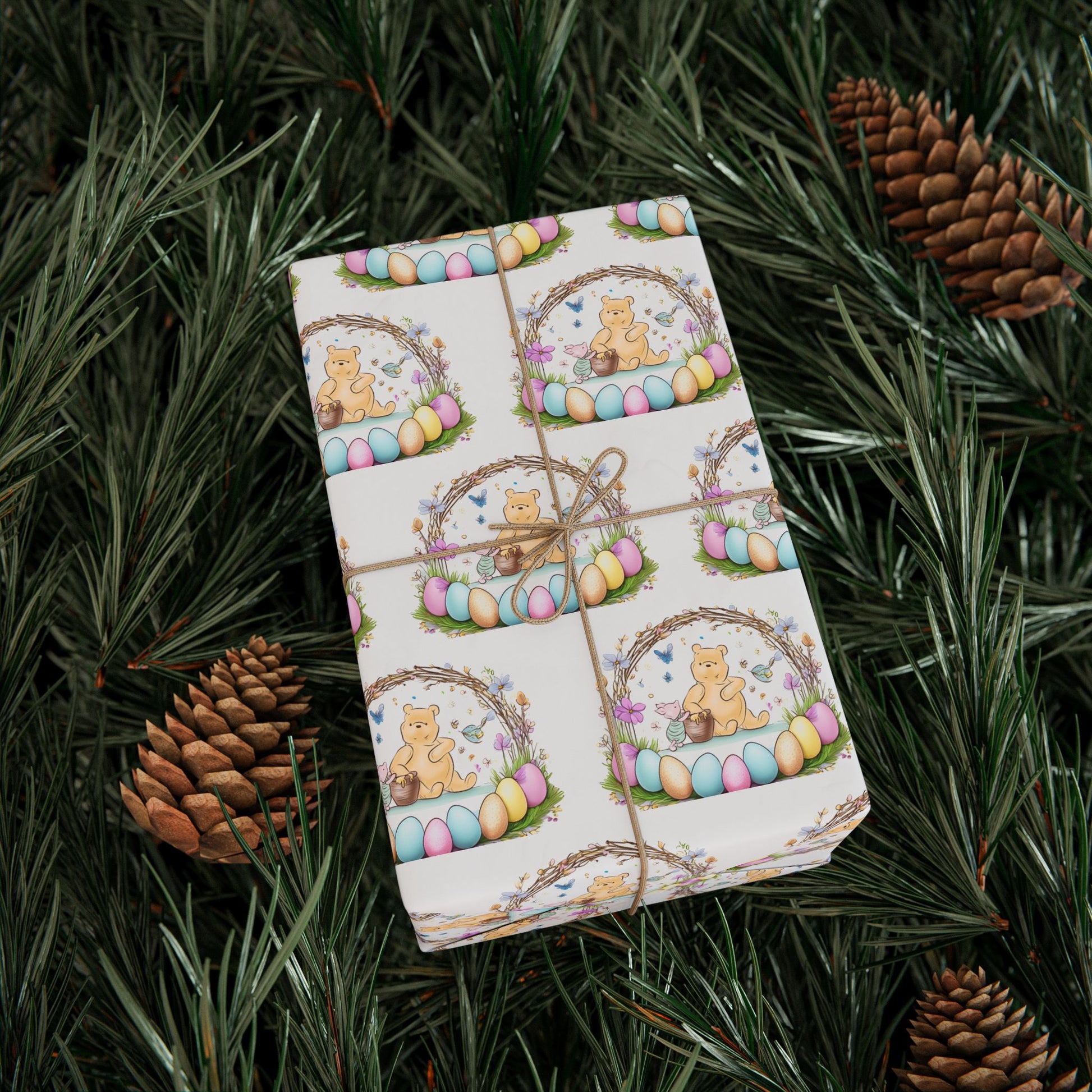 Gift Wrap, Classic Winnie the Pooh Wrapping Papers for Easter, White Pooh and Piglet Design, Holiday Present Packaging, Party, Festive