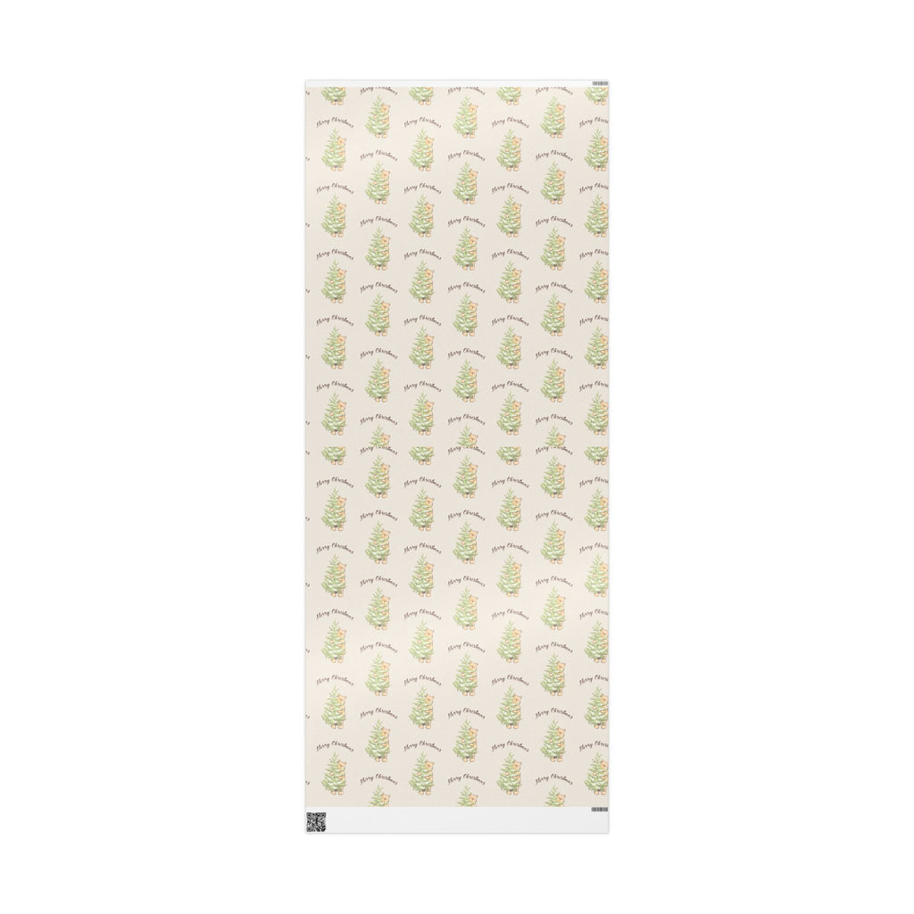 Gift Wrap - Cream Classic Winnie the Pooh Merry Christmas Wrapping Papers, Pooh holding a Snow Covered Tree