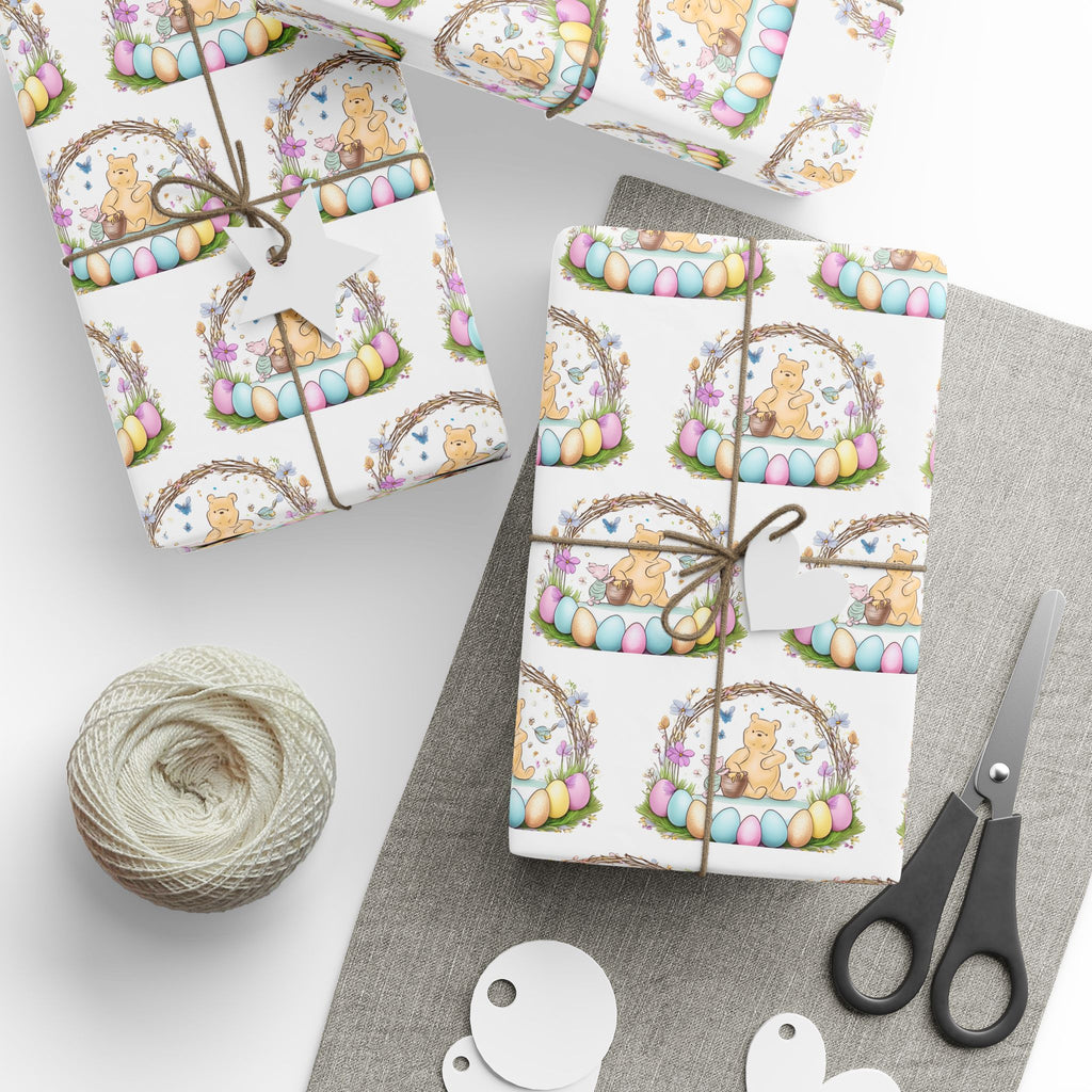 Gift Wrap, Classic Winnie the Pooh Wrapping Papers for Easter, White Pooh and Piglet Design, Holiday Present Packaging, Party, Festive