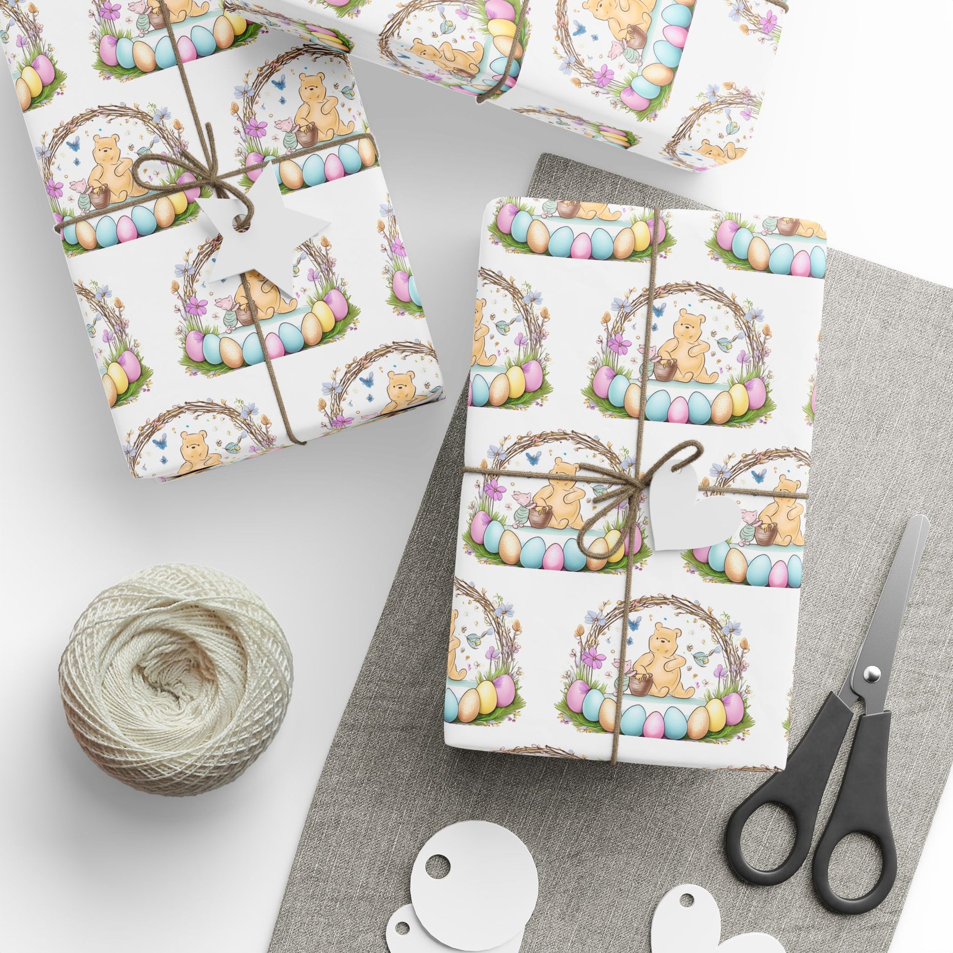 Gift Wrap, Classic Winnie the Pooh Wrapping Papers for Easter, White Pooh and Piglet Design, Holiday Present Packaging, Party, Festive