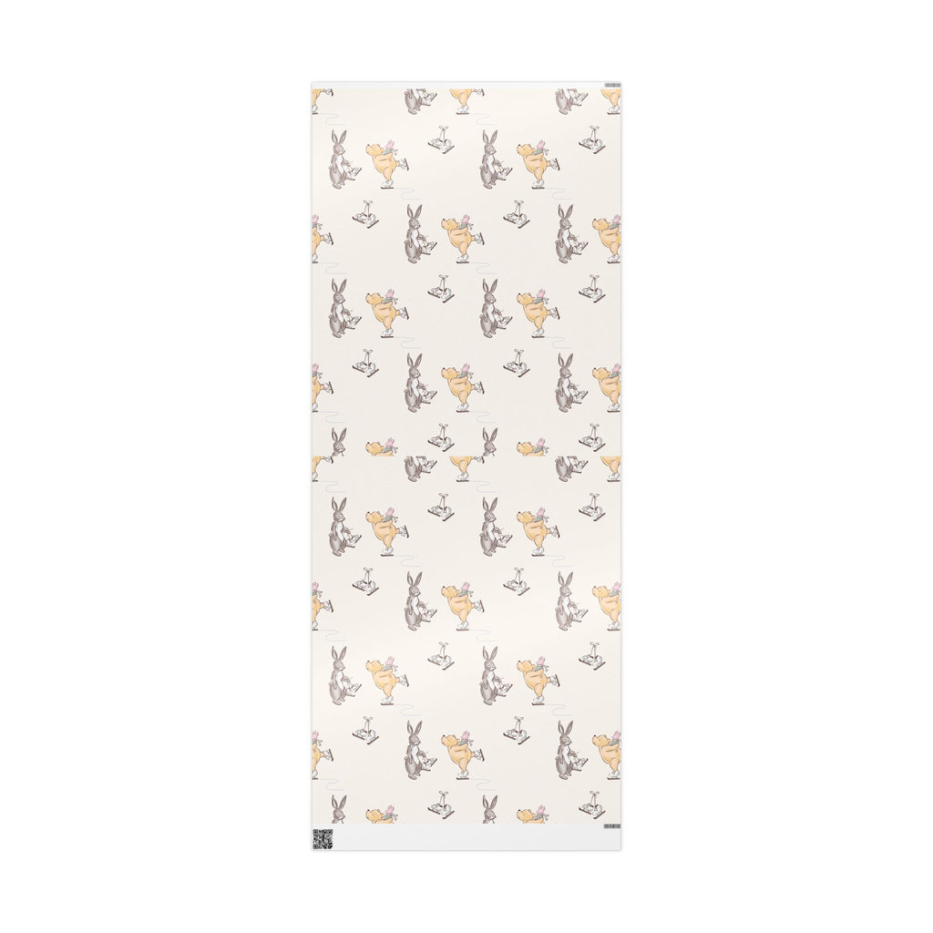 Gift Wrap - Cream Classic Winnie the Pooh with Piglet and Kanga Ice Skating