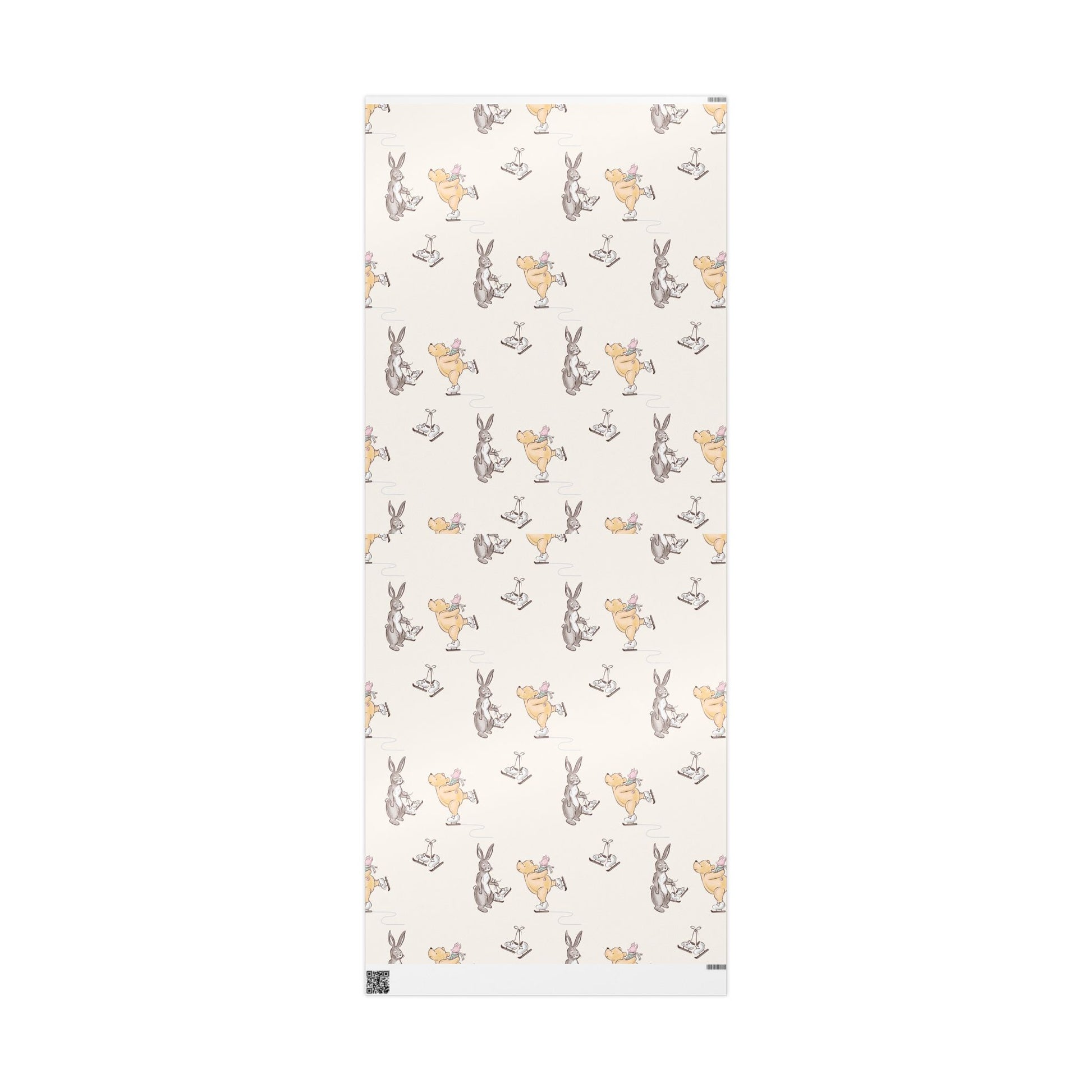 Gift Wrap - Cream Classic Winnie the Pooh with Piglet and Kanga Ice Skating