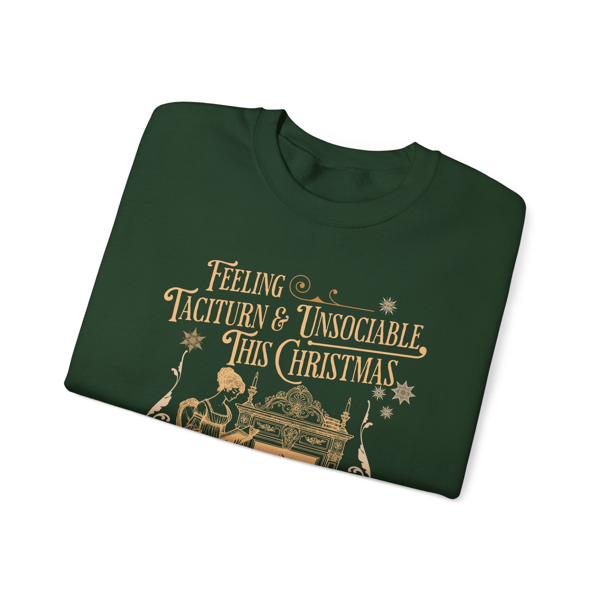 Sweatshirt, Jane Austen Taciturn & Unsociable Christmas Sweatshirt, Light Academia Book Lover Gift, Pride and Prejudice Quote, Holiday Reading Apparel, Introvert