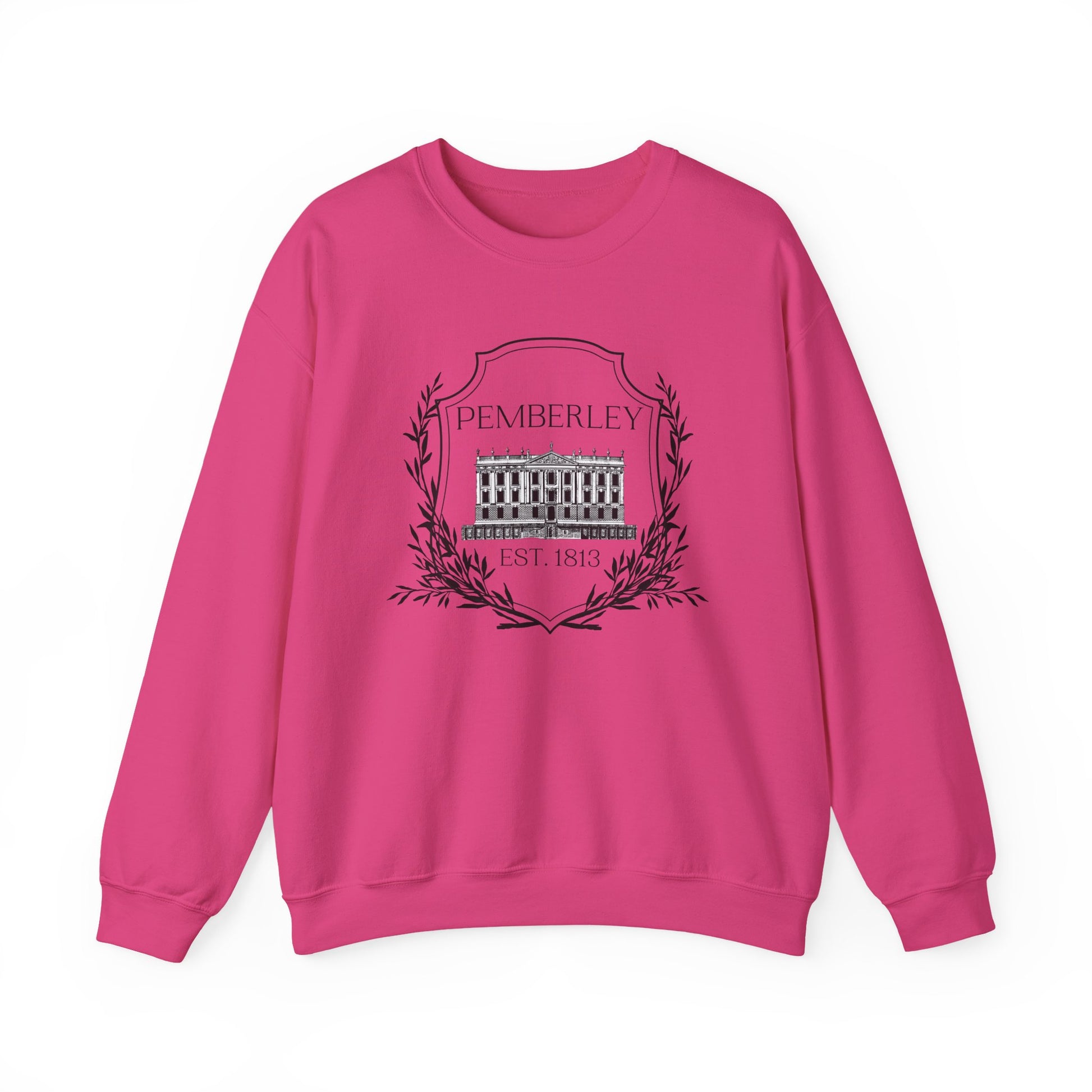 Sweatshirt, Pemberley Dark Crest Sweatshirt, Pride and Prejudice Gift, Unisex Crewneck Jumper, Mr. Darcy's Estate, Regency Literature Top, Book Lover